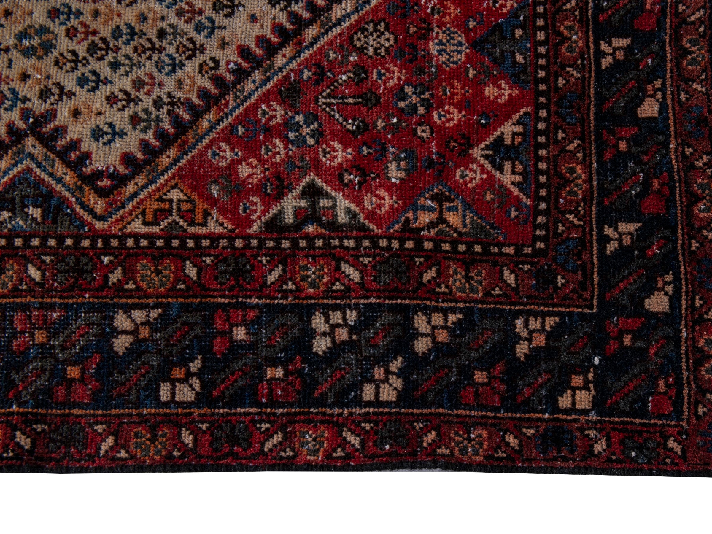 Persian Shiraz area rug in cream and burgundy, view 5 of 22