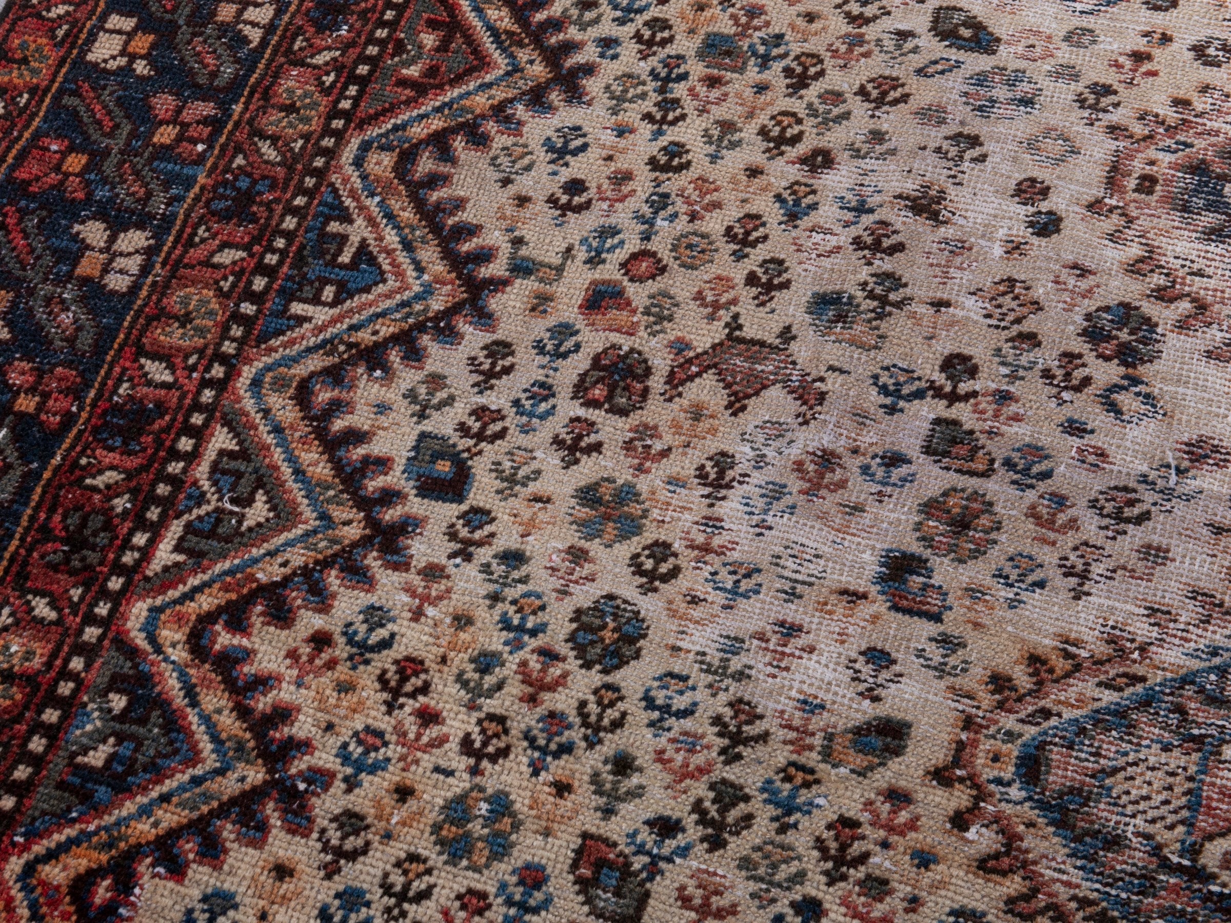 Persian Shiraz area rug in cream and burgundy, view 7 of 22