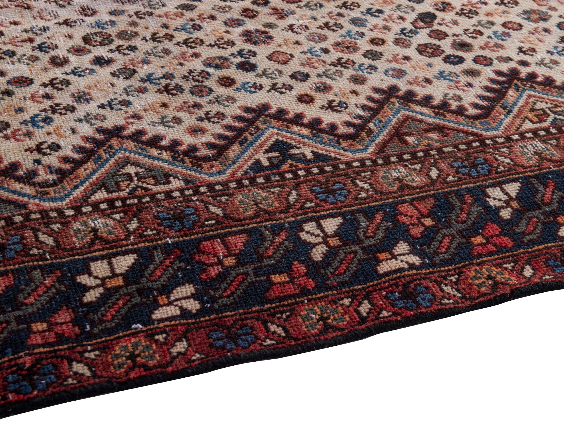 Persian Shiraz area rug in cream and burgundy, view 8 of 22