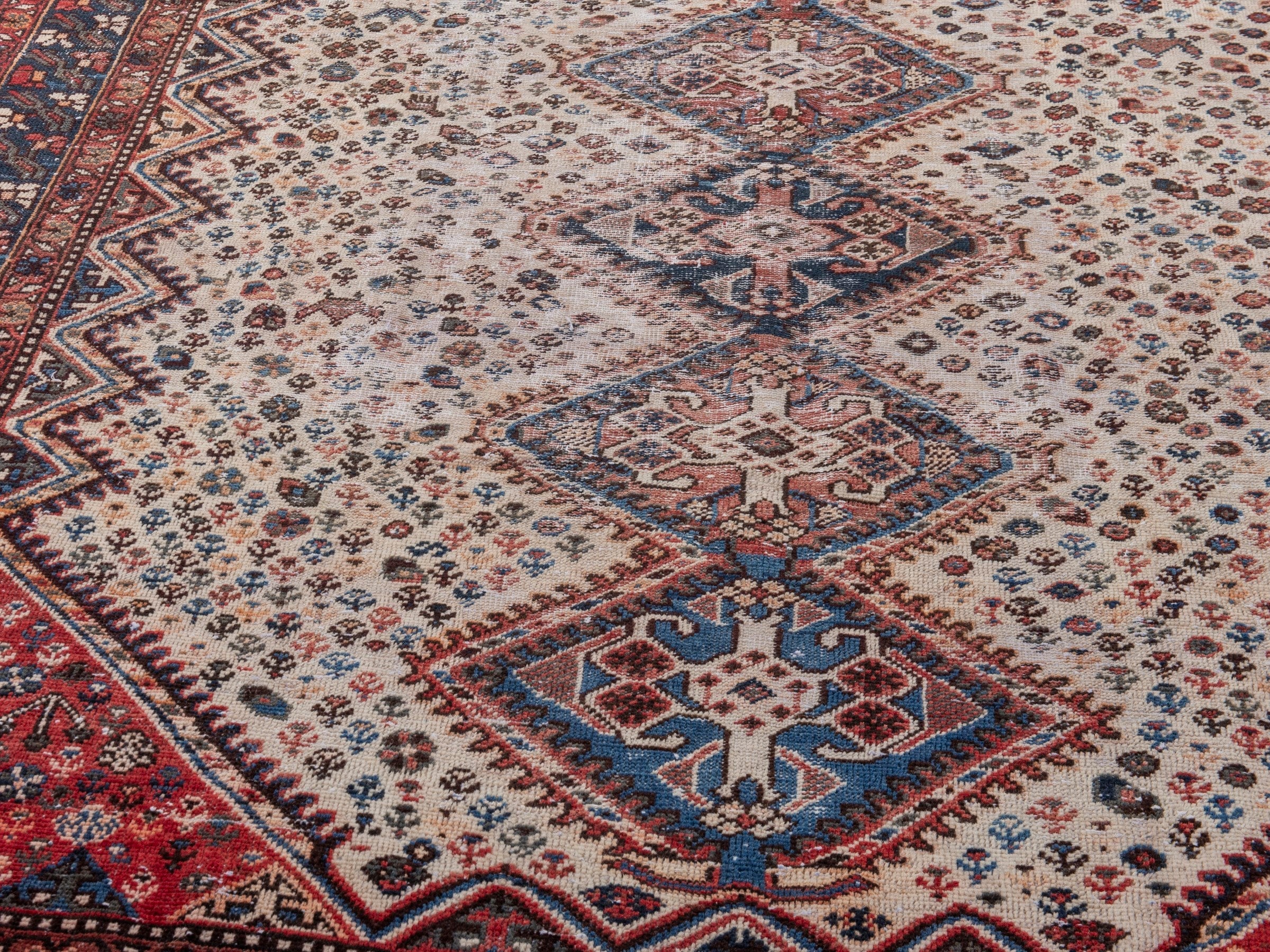 Persian Shiraz area rug in cream and burgundy, view 9 of 22
