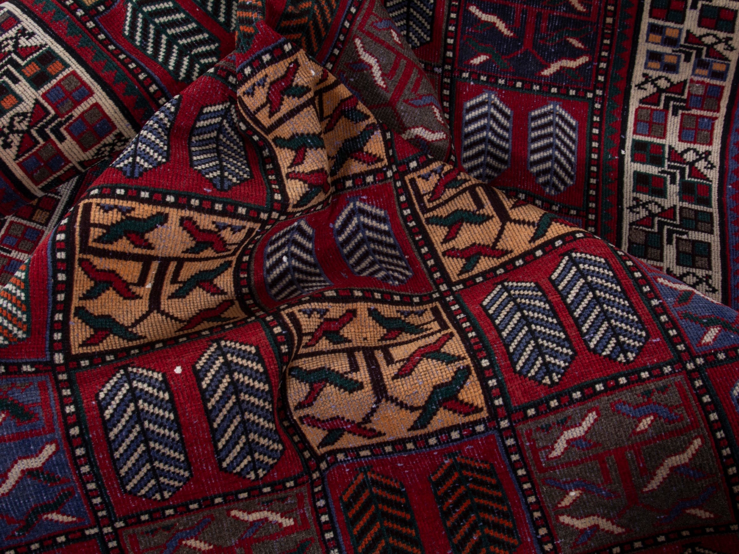 Persian Bakhtiari area rug in burgundy and deep red, view 16 of 18
