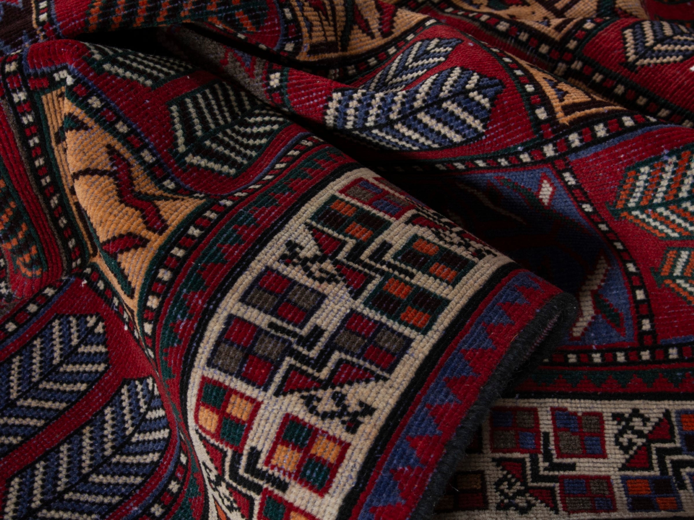 Persian Bakhtiari area rug in burgundy and deep red, view 17 of 18