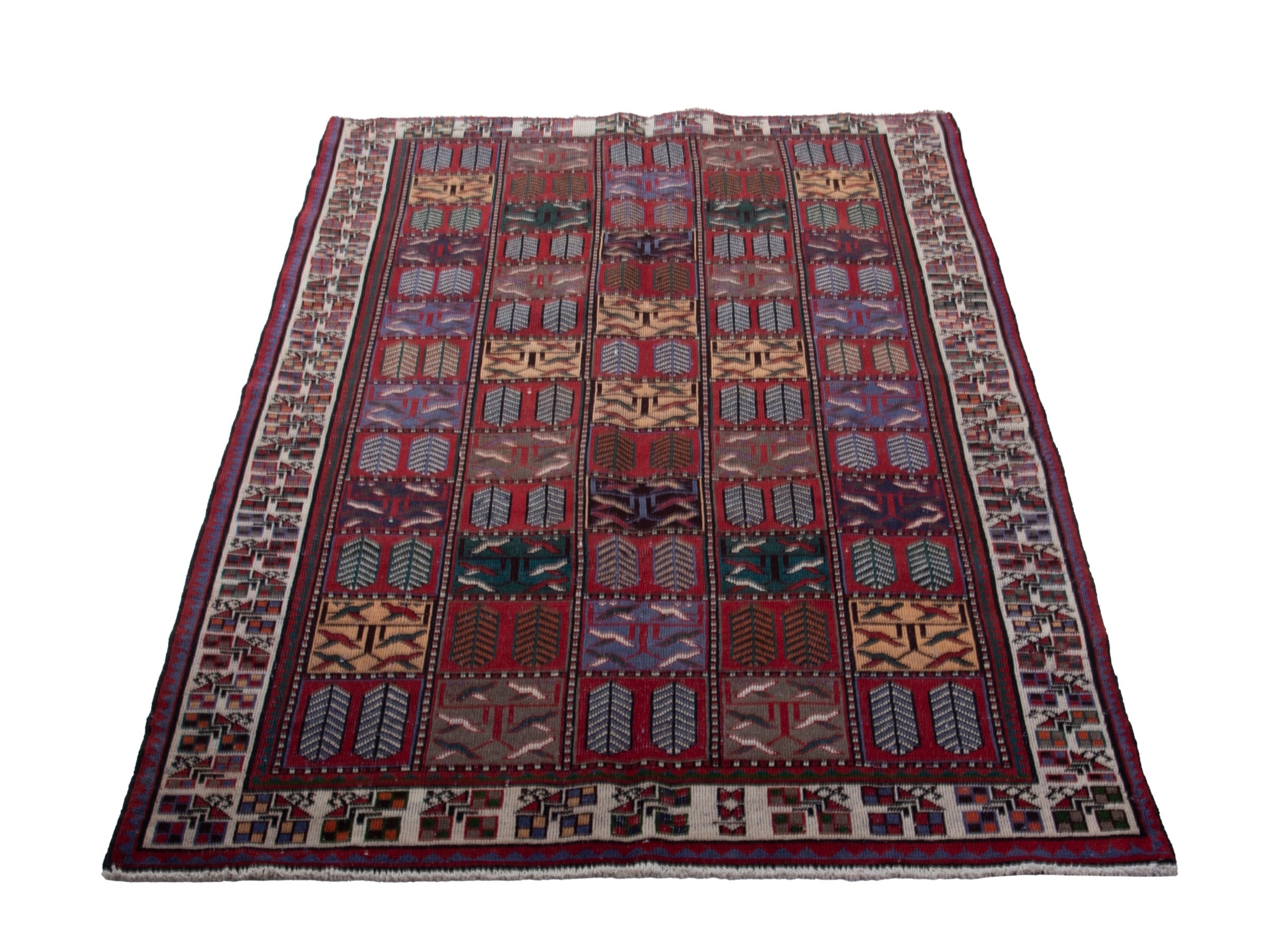 Persian Bakhtiari area rug in burgundy and deep red, view 3 of 18