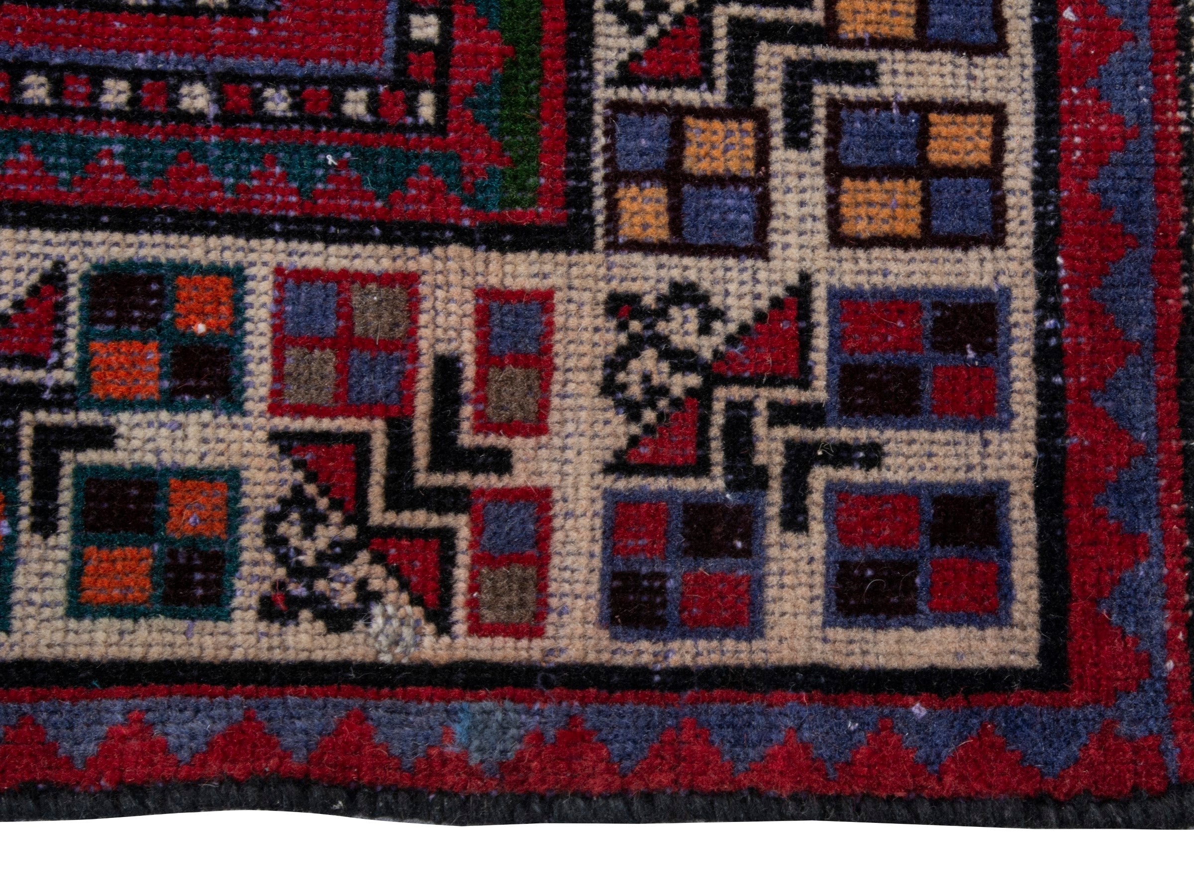 Persian Bakhtiari area rug in burgundy and deep red, view 5 of 18