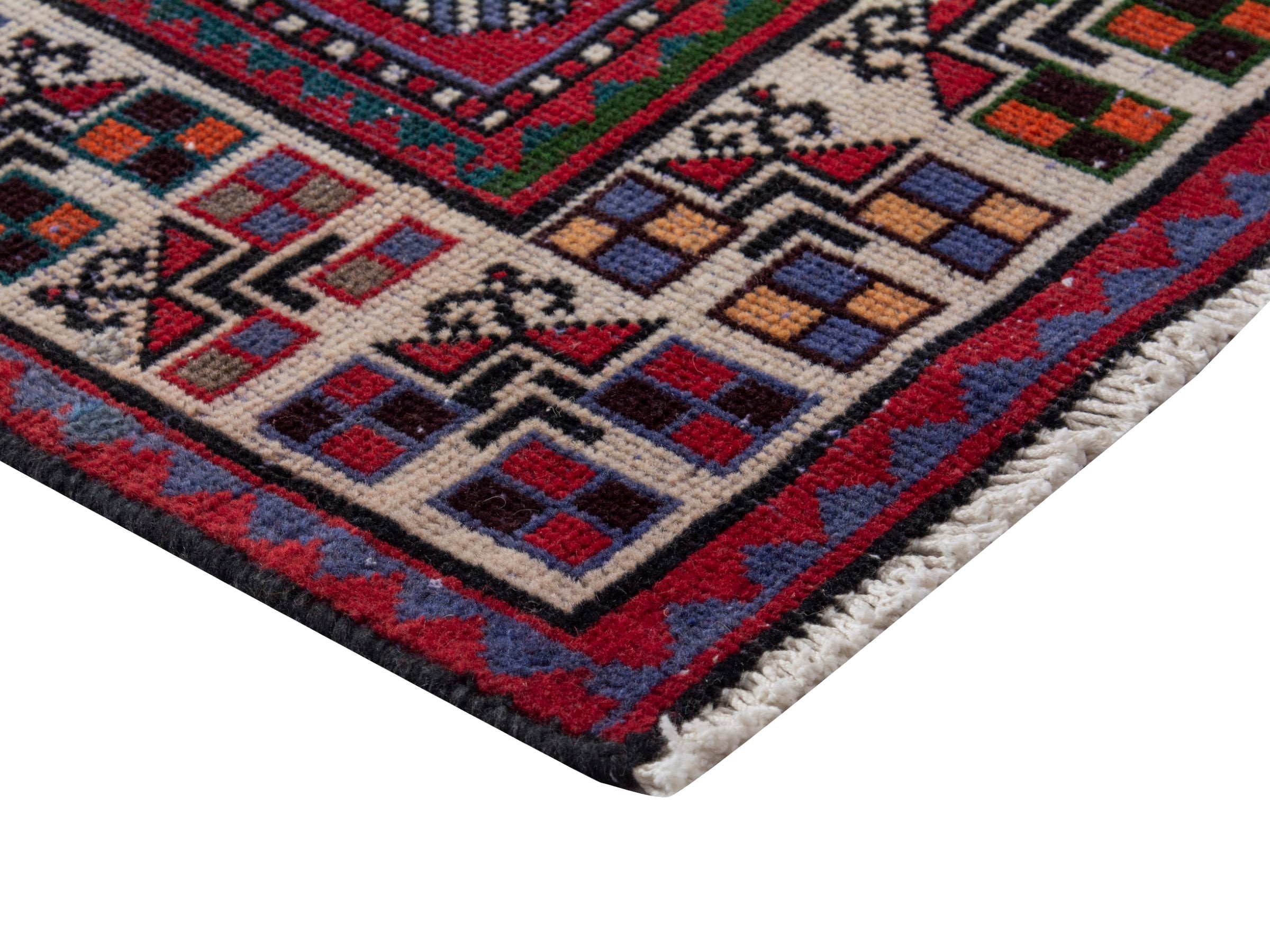 Persian Bakhtiari area rug in burgundy and deep red, view 6 of 18