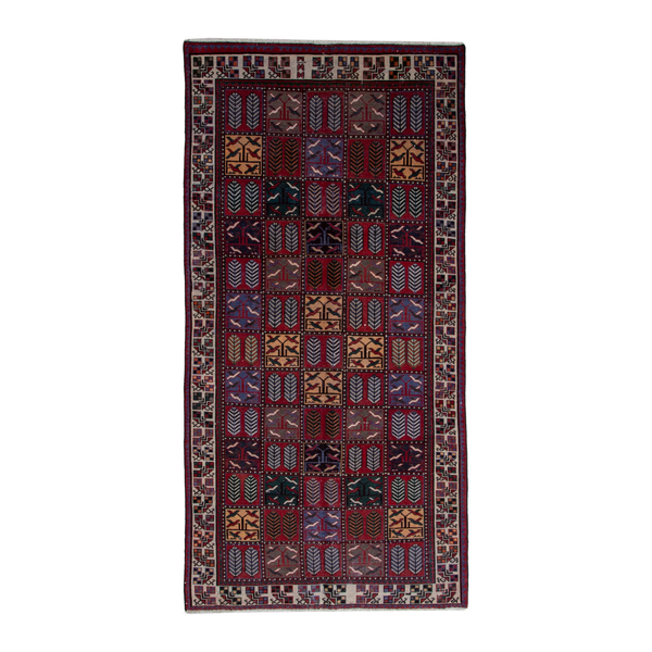 Persian Bakhtiari area rug in burgundy and deep red, 5' x 9'7"