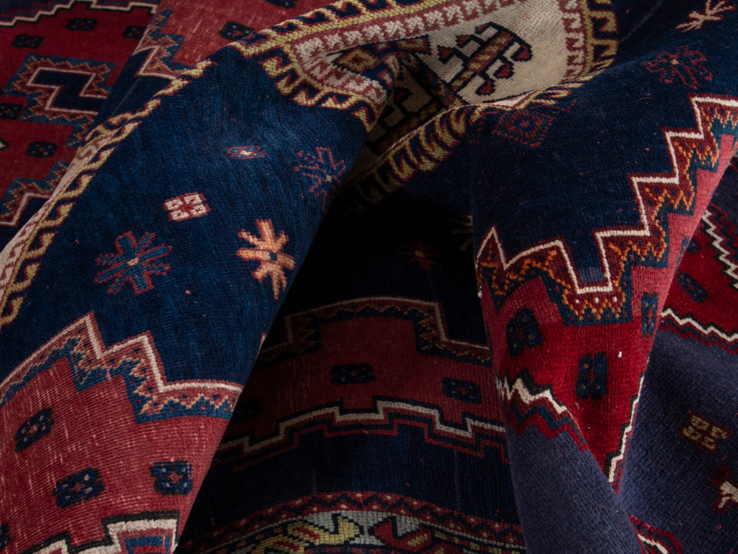 Persian Sirjan runner rug in navy and brick, view 16 of 18