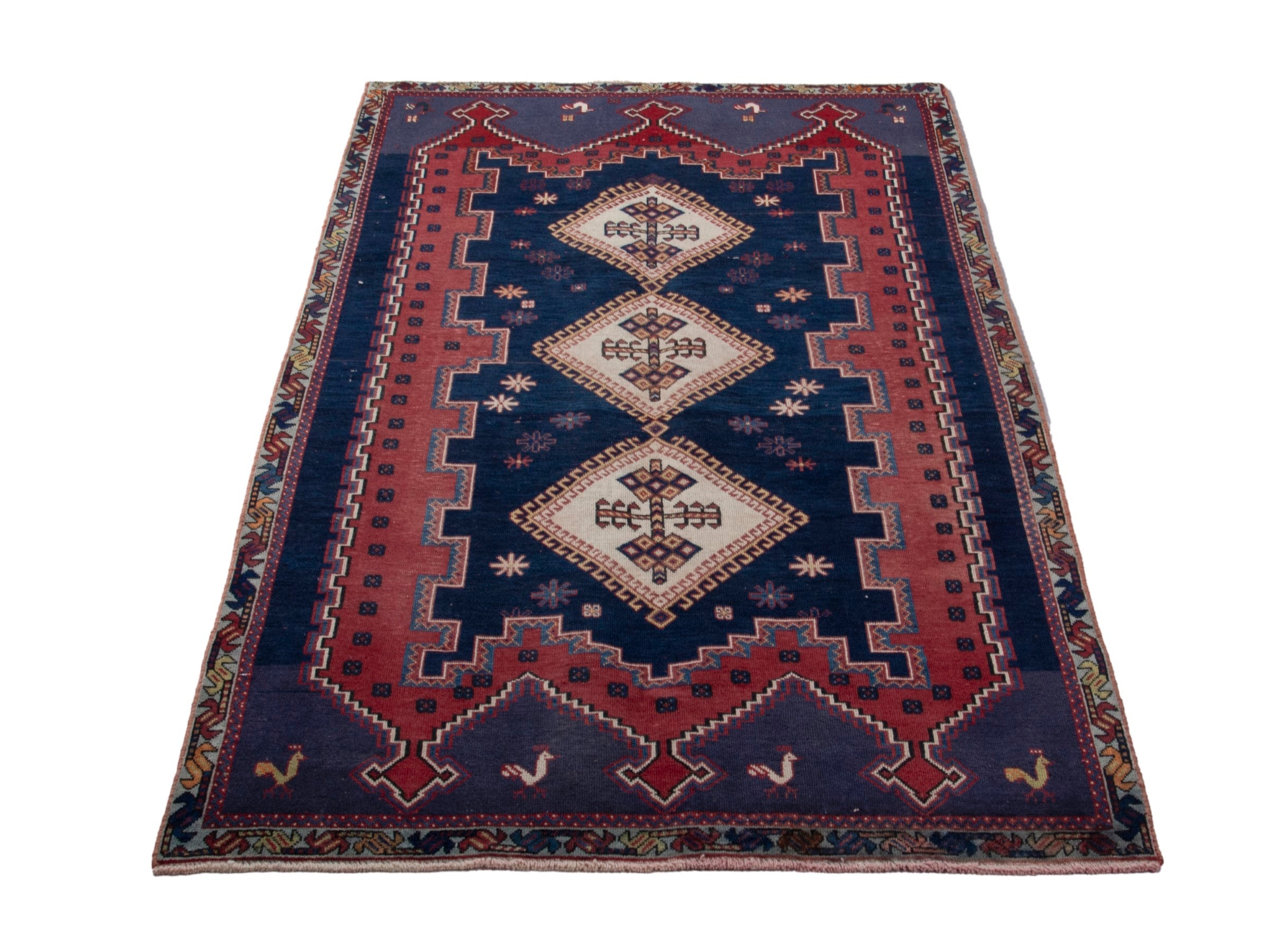 Persian Sirjan runner rug in navy and brick, view 3 of 18
