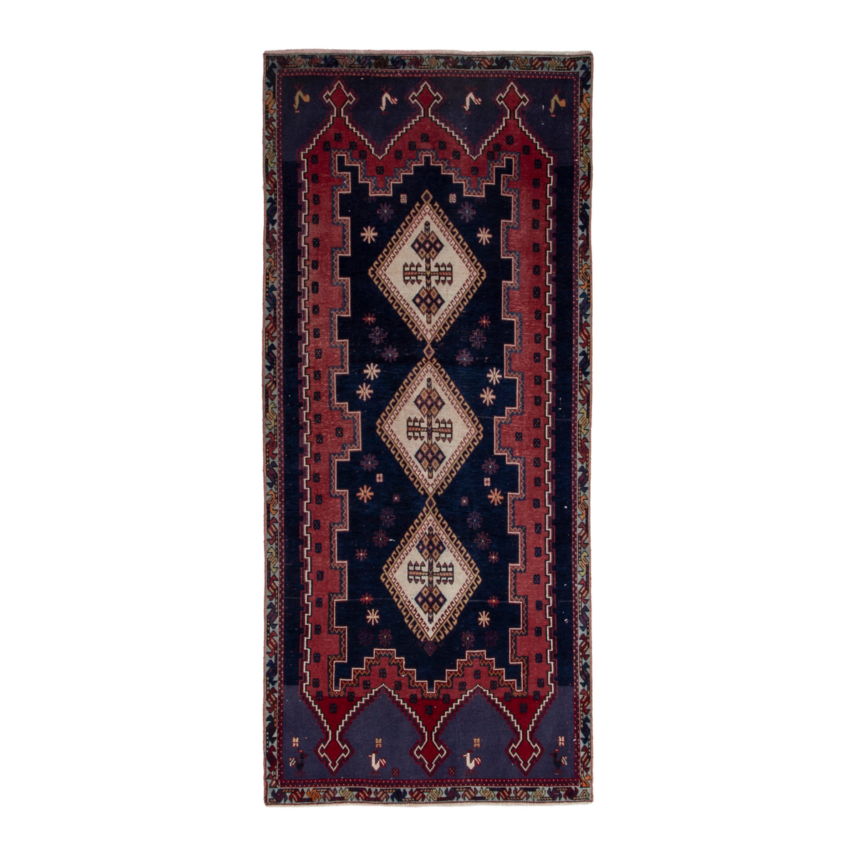 Persian Sirjan runner rug in navy and brick, 3'9" x 8'1"
