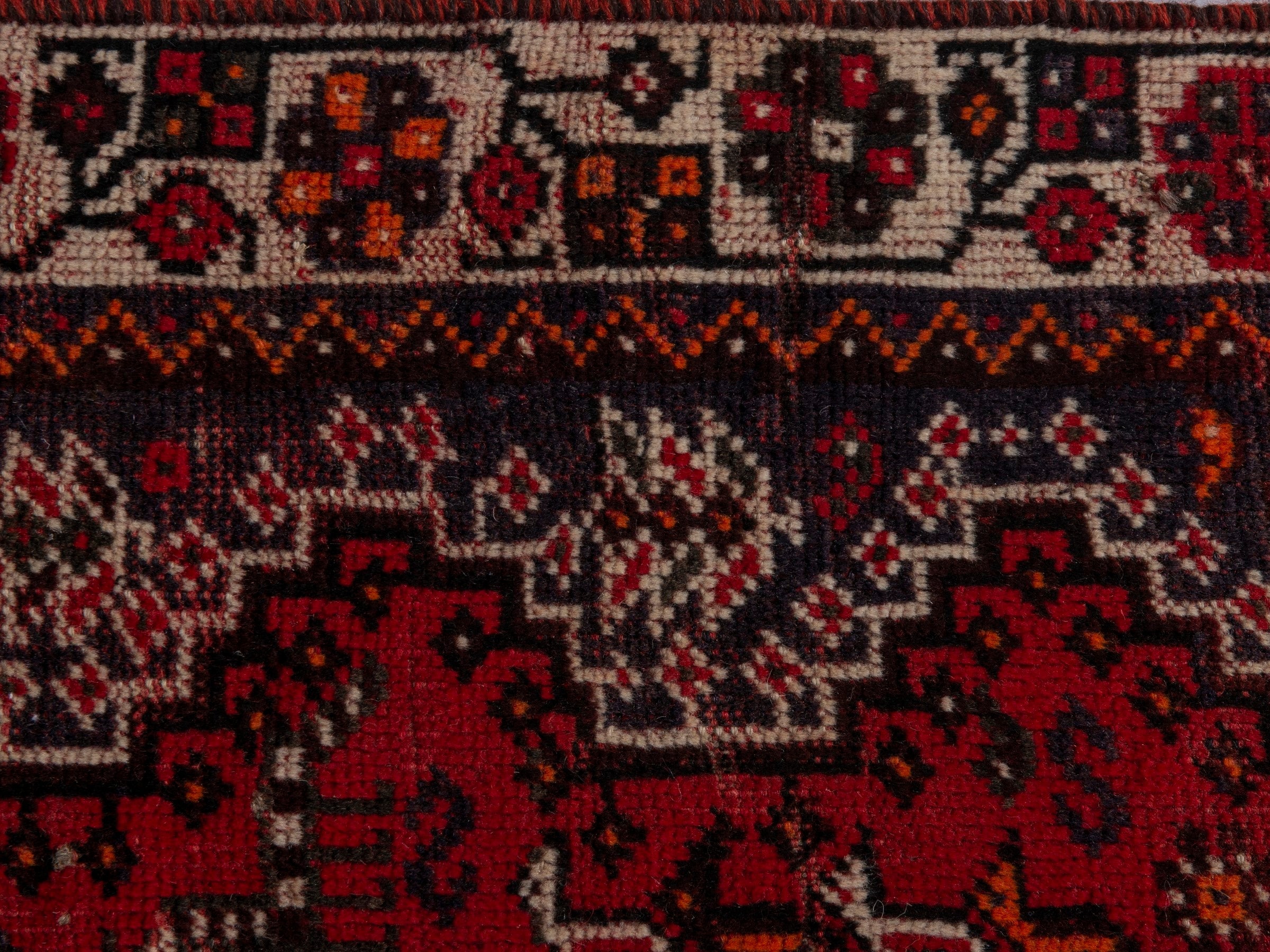 Persian Shiraz area rug in deep red and cream, view 12 of 19