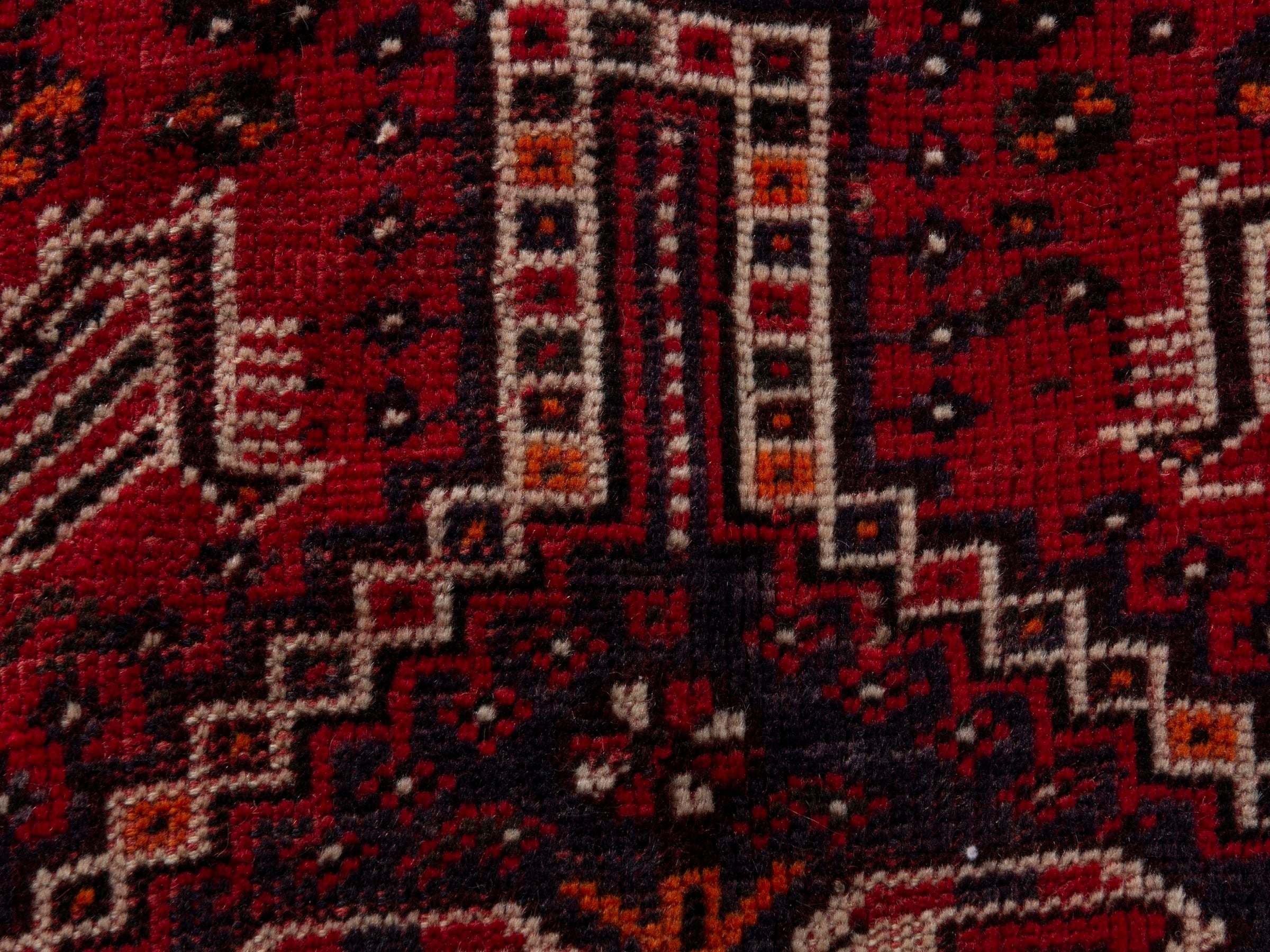 Persian Shiraz area rug in deep red and cream, view 13 of 19