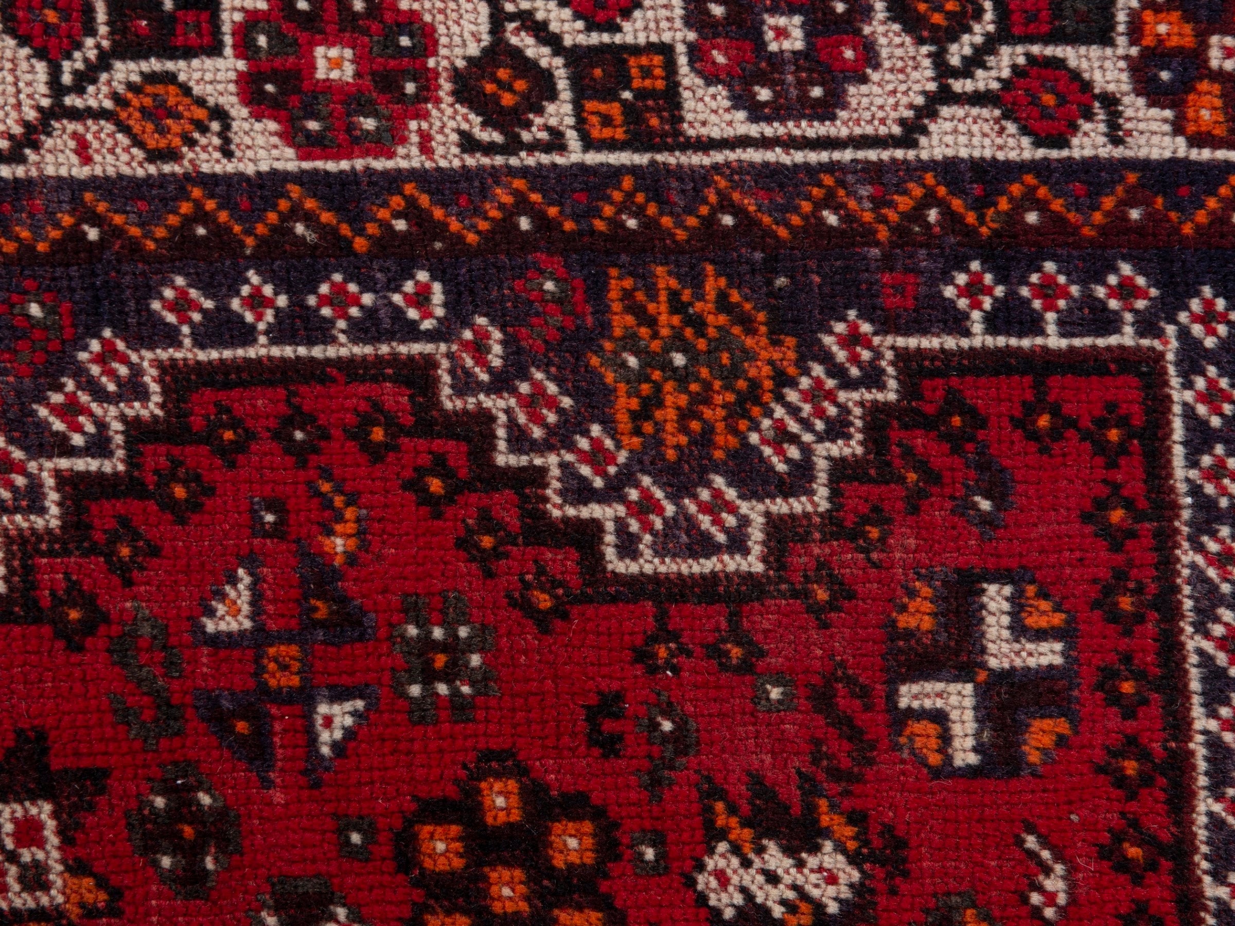 Persian Shiraz area rug in deep red and cream, view 14 of 19