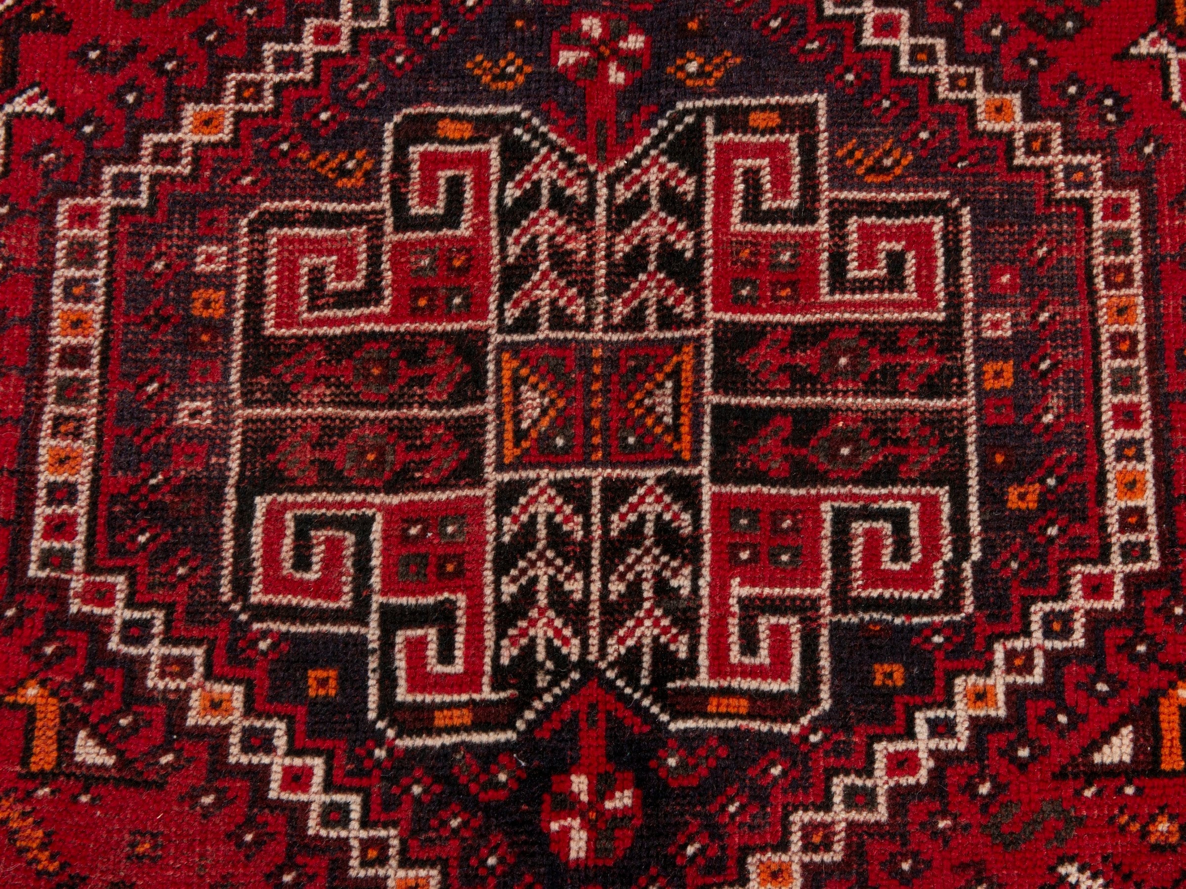 Persian Shiraz area rug in deep red and cream, view 15 of 19
