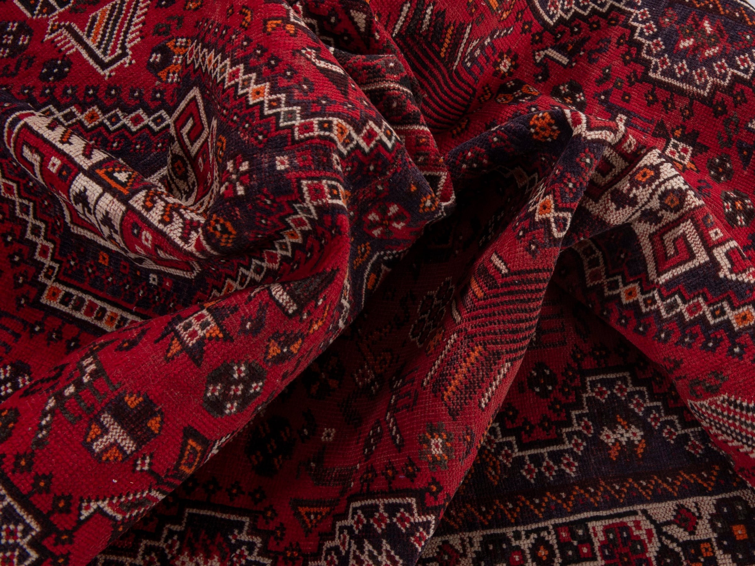 Persian Shiraz area rug in deep red and cream, view 16 of 19