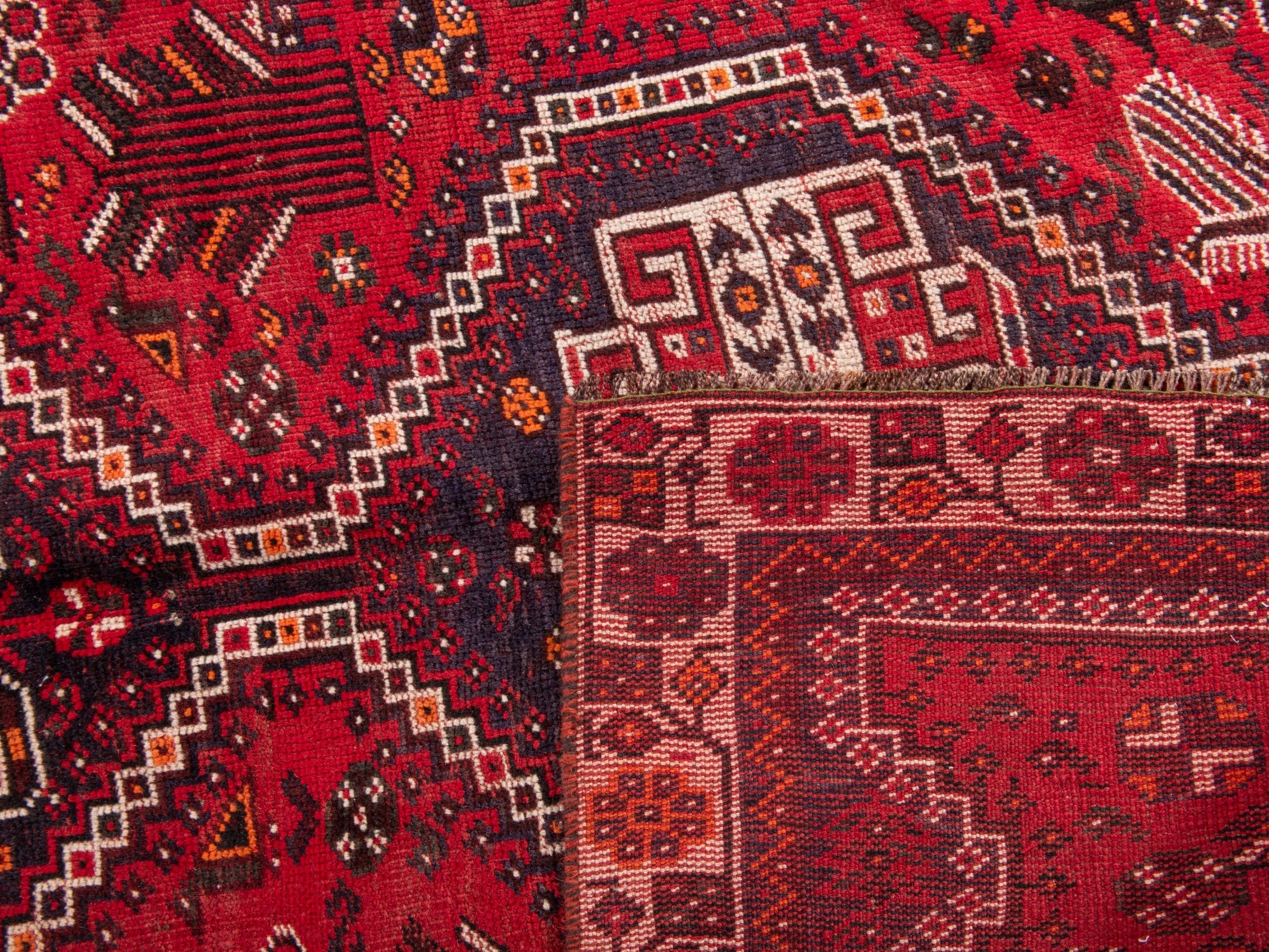 Persian Shiraz area rug in deep red and cream, view 19 of 19