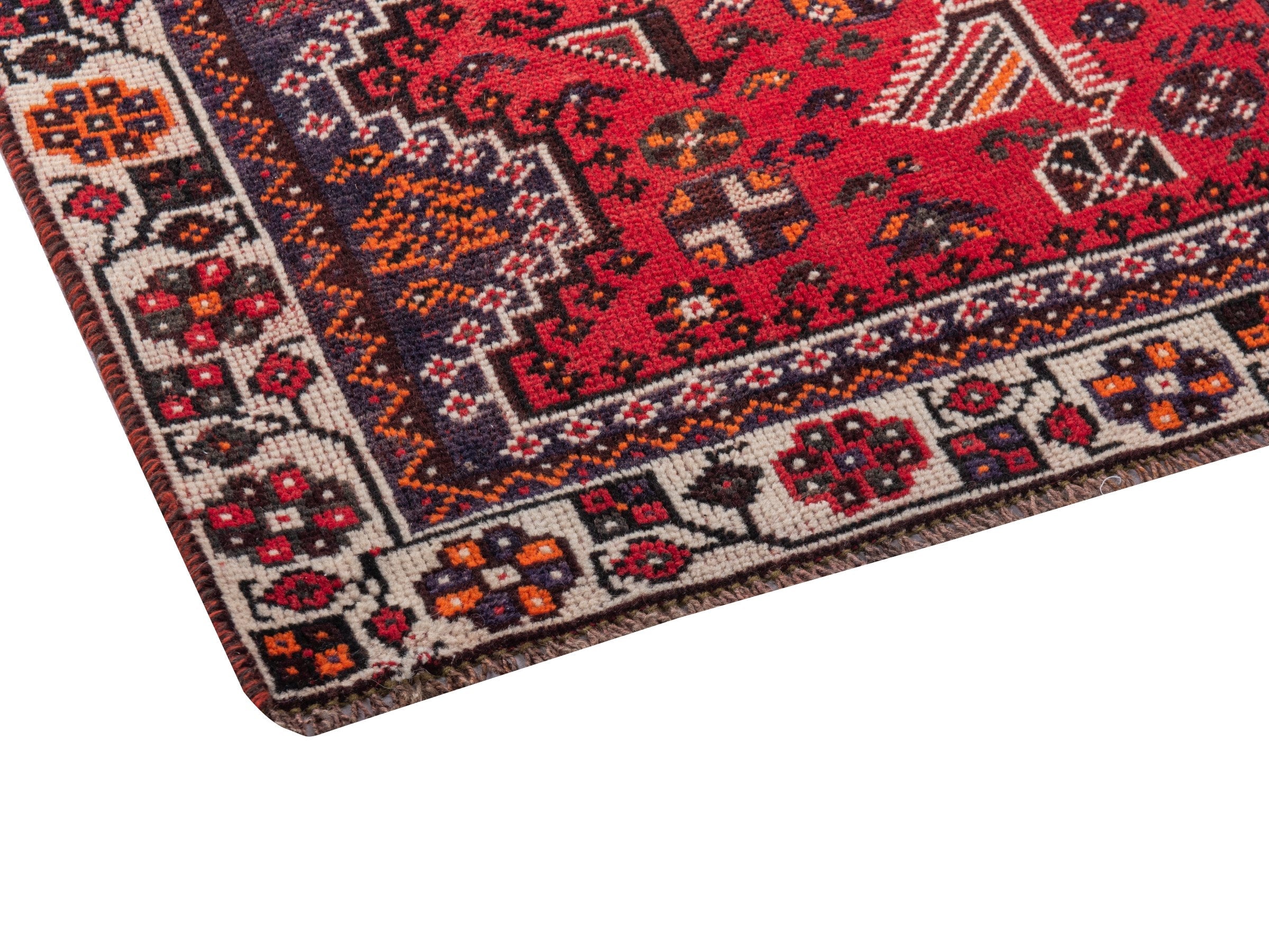Persian Shiraz area rug in deep red and cream, view 6 of 19