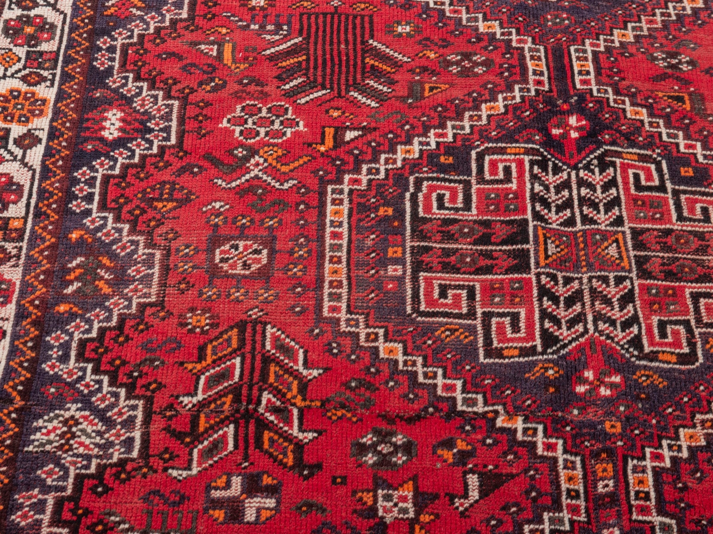 Persian Shiraz area rug in deep red and cream, view 7 of 19