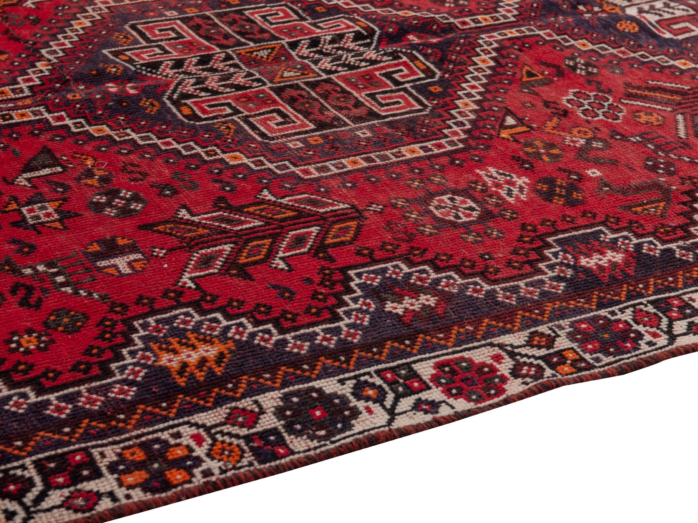 Persian Shiraz area rug in deep red and cream, view 8 of 19