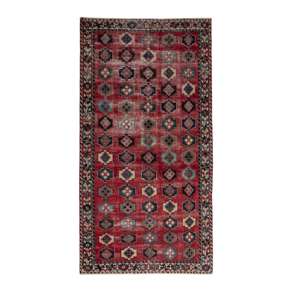 Persian Sirjan area rug in deep red and charcoal, 4'11" x 9'5"
