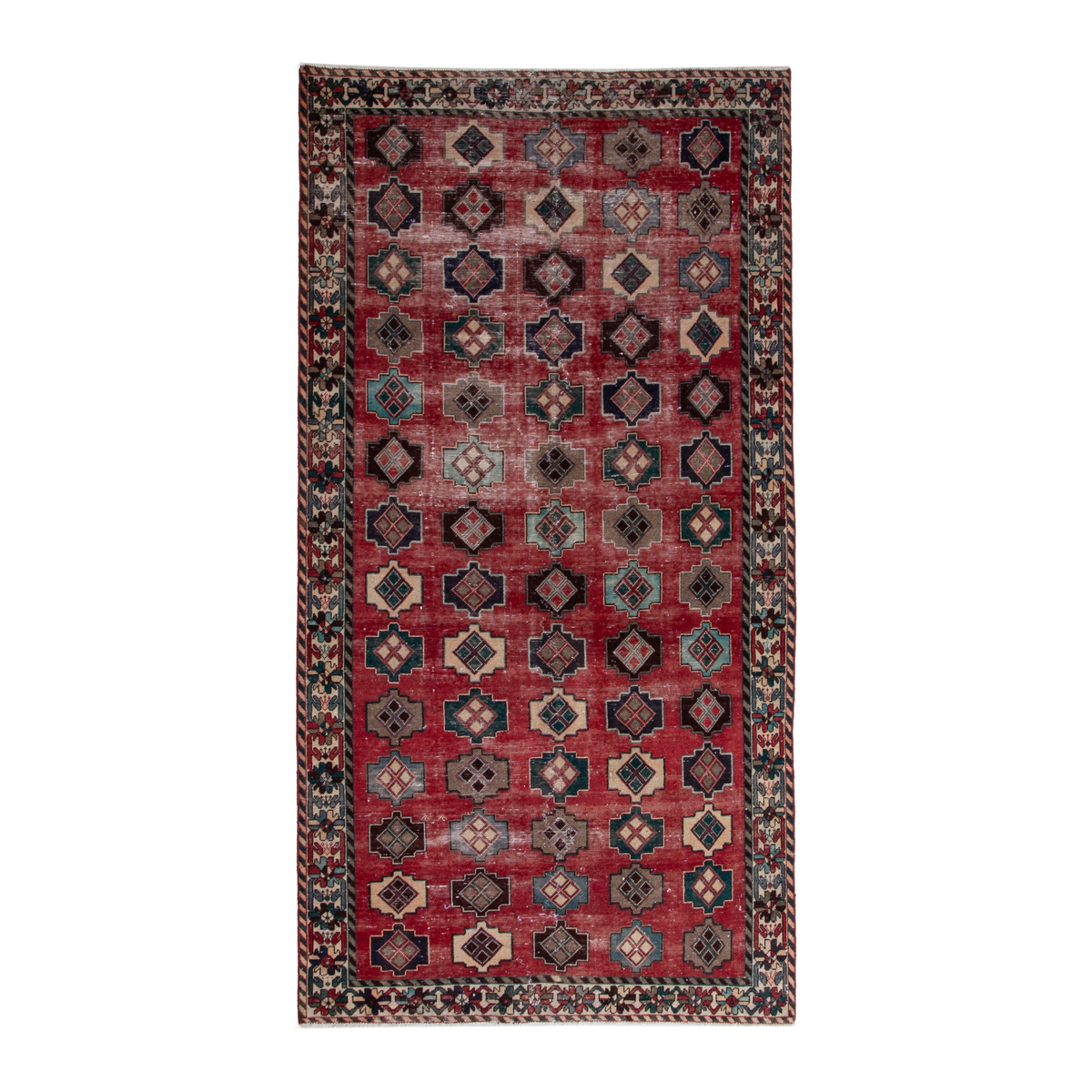 Persian Sirjan area rug in deep red and charcoal, 4'11" x 9'5"