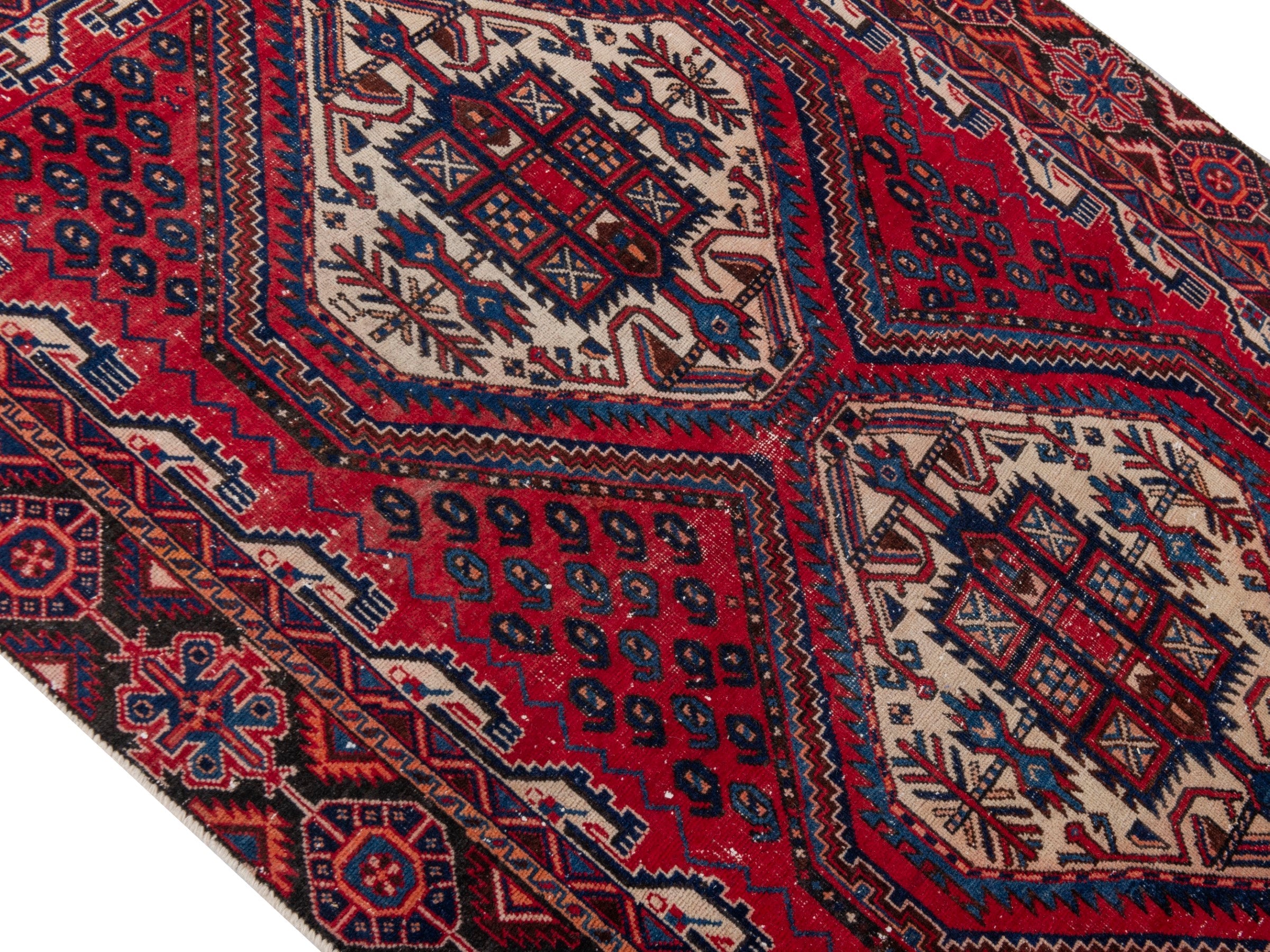 Persian Sirjan accent rug in burgundy and deep red, view 4 of 19