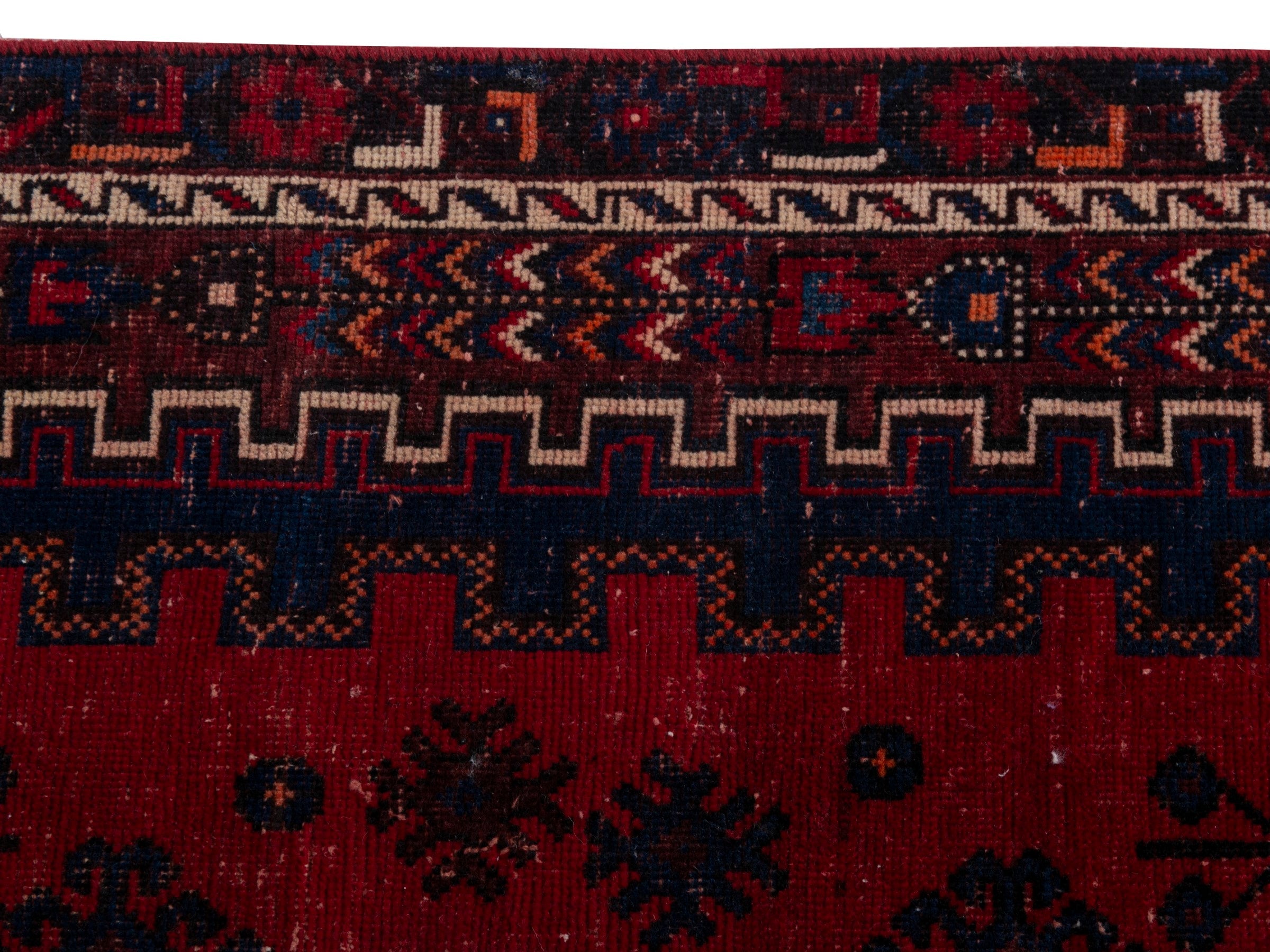 Persian Sirjan accent rug in deep red and navy, view 14 of 19