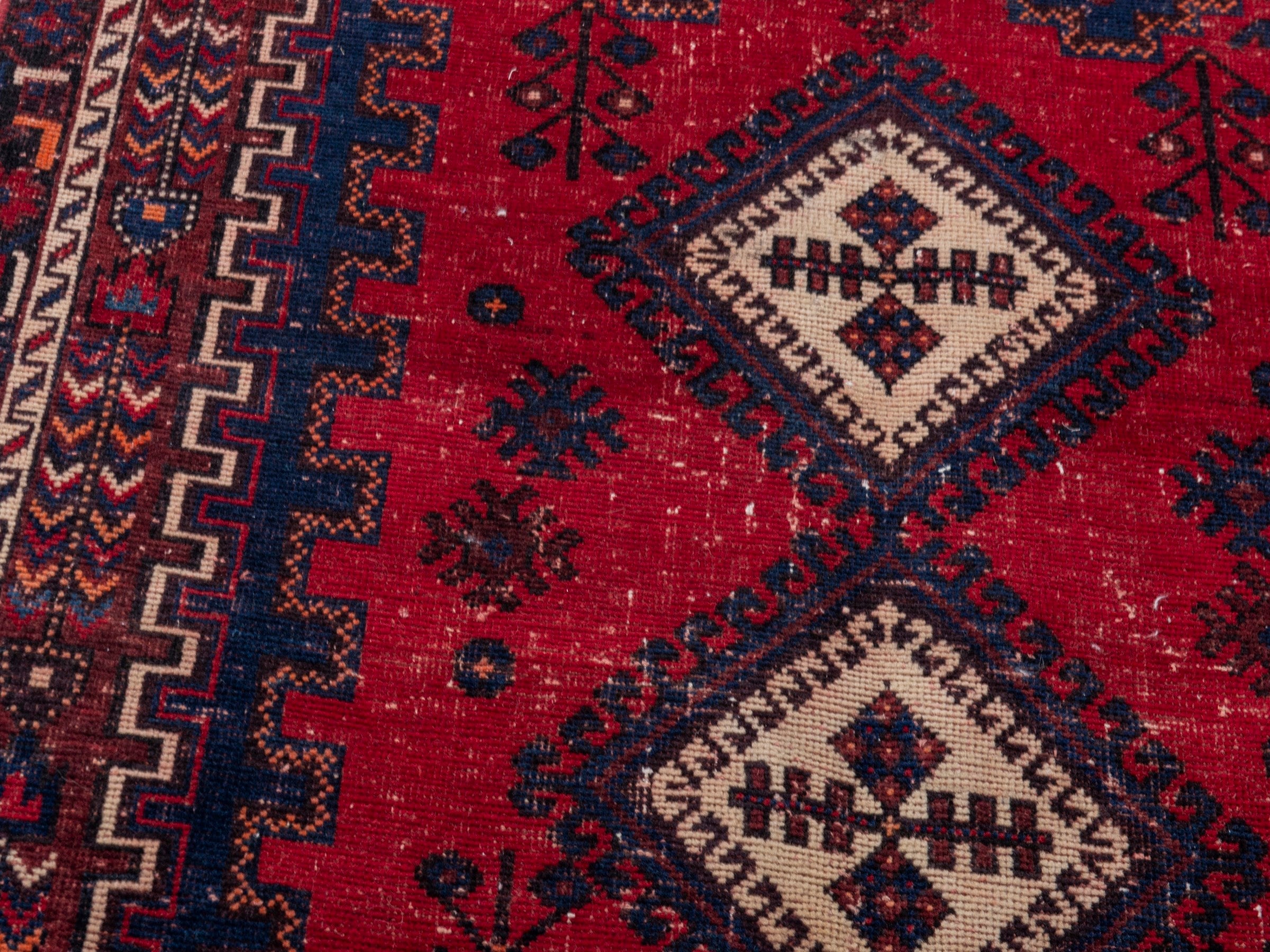Persian Sirjan accent rug in deep red and navy, view 7 of 19