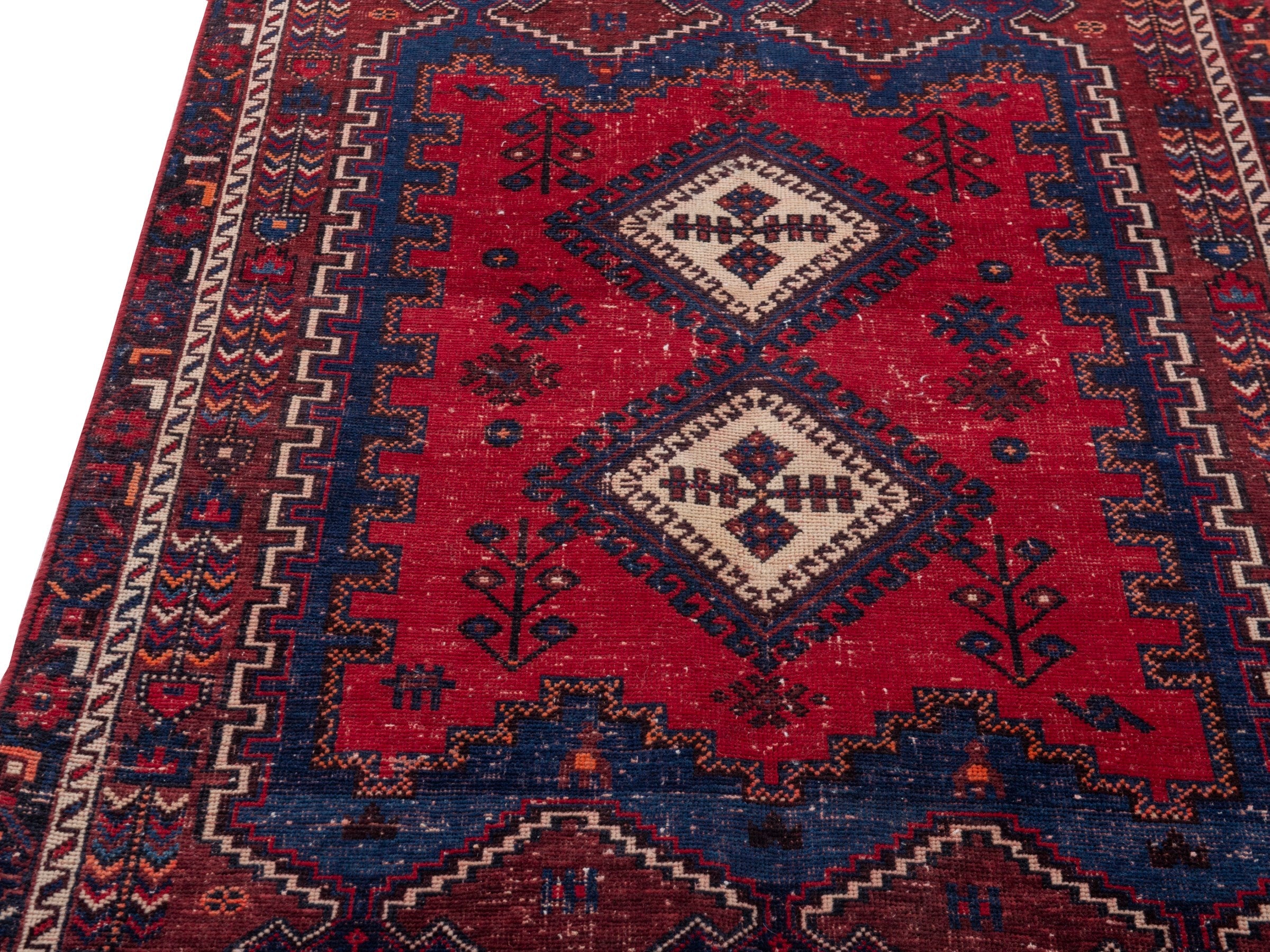 Persian Sirjan accent rug in deep red and navy, view 9 of 19