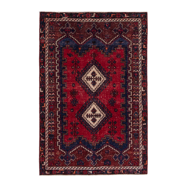 Persian Sirjan accent rug in deep red and navy, 3'7" x 5'7"