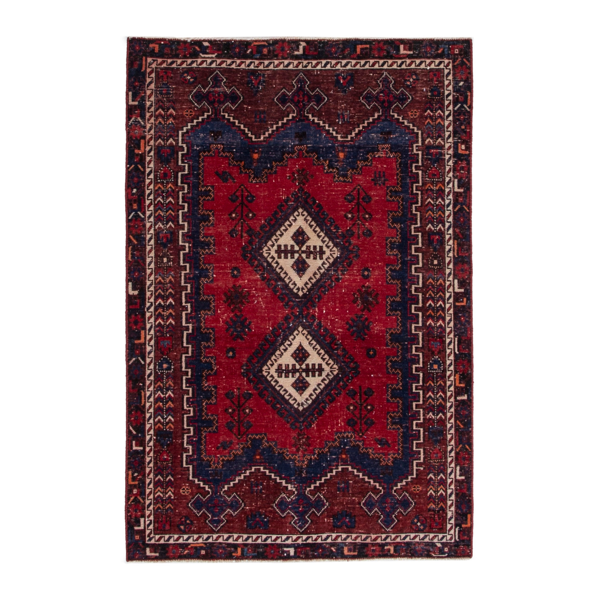 Persian Sirjan accent rug in deep red and navy, 3'7" x 5'7"
