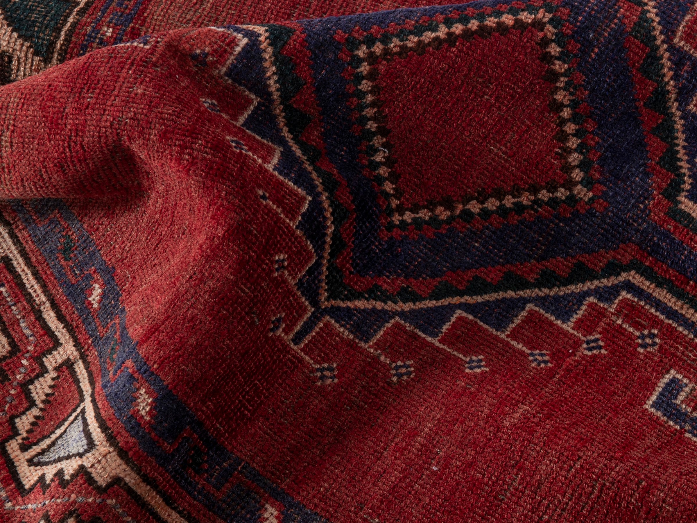 Persian Shiraz runner rug in deep red and burgundy, view 17 of 18