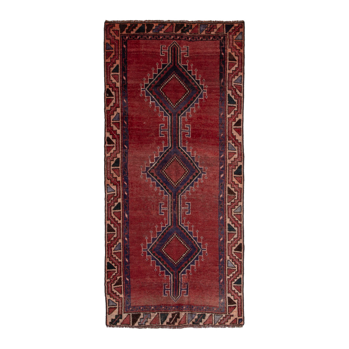 Persian Shiraz runner rug in deep red and burgundy, 3'8" x 7'7"