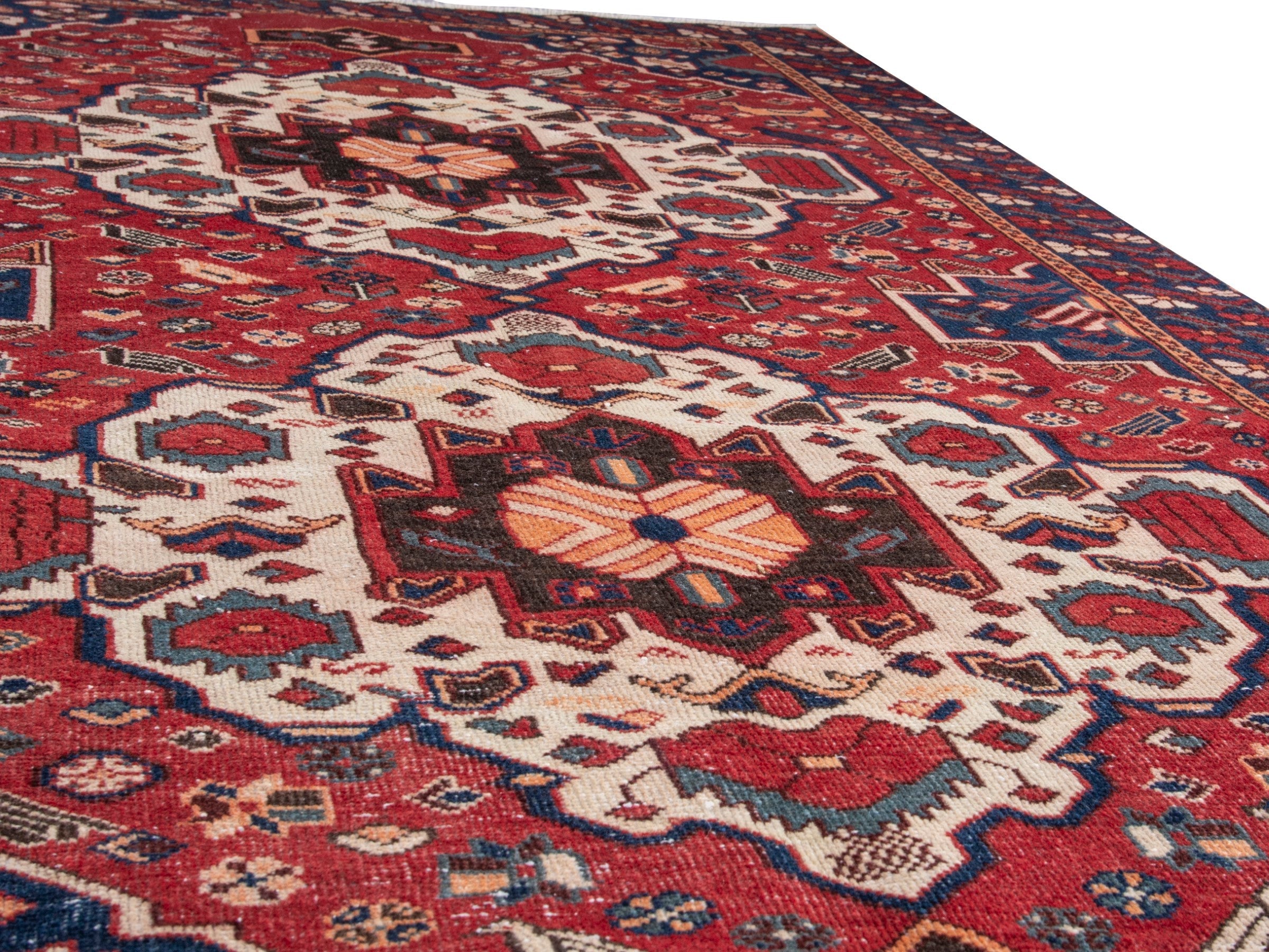 Persian Bakhtiari area rug in burgundy and deep red, view 9 of 19