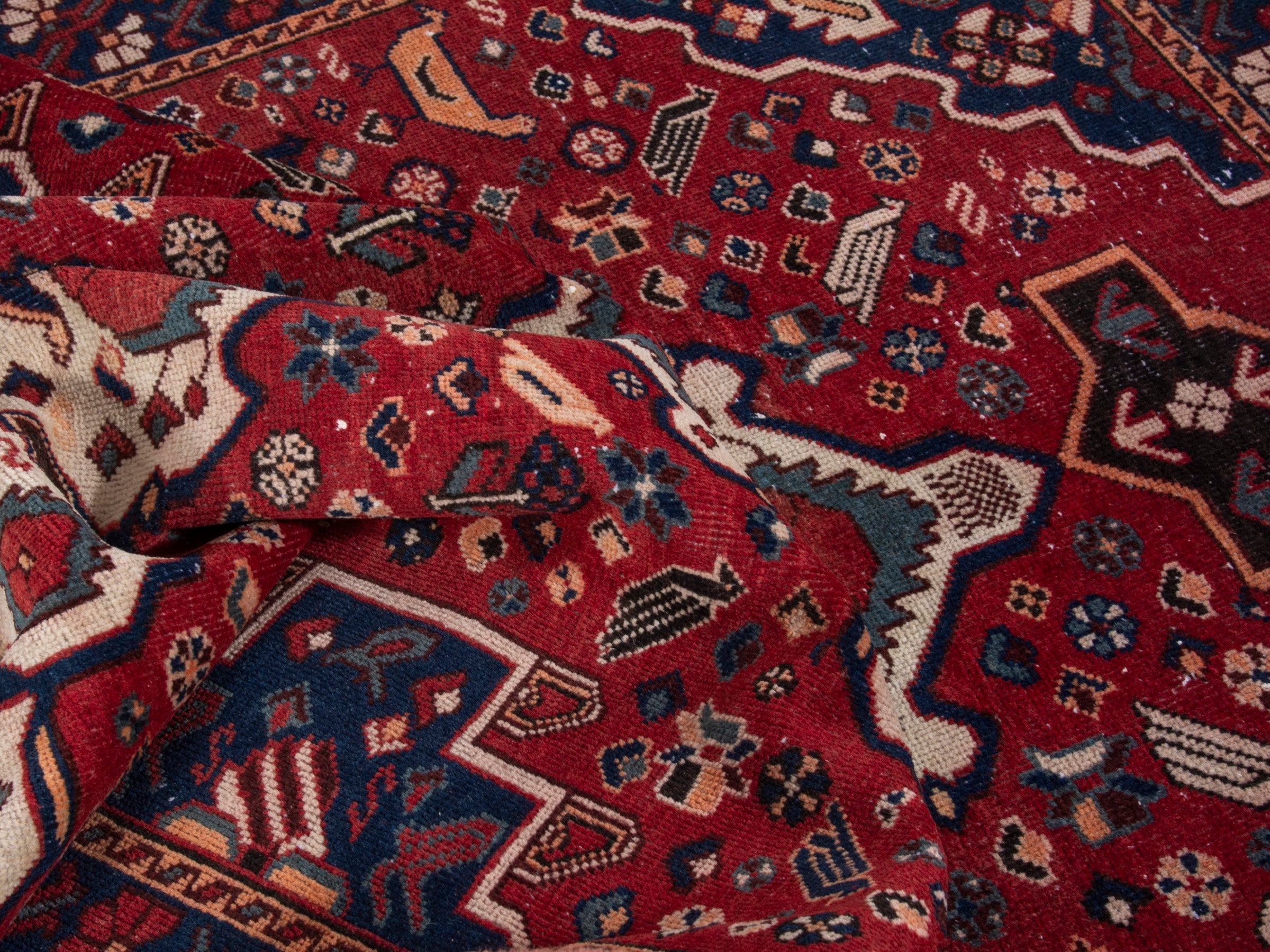 Persian Bakhtiari area rug in burgundy and deep red, view 15 of 19