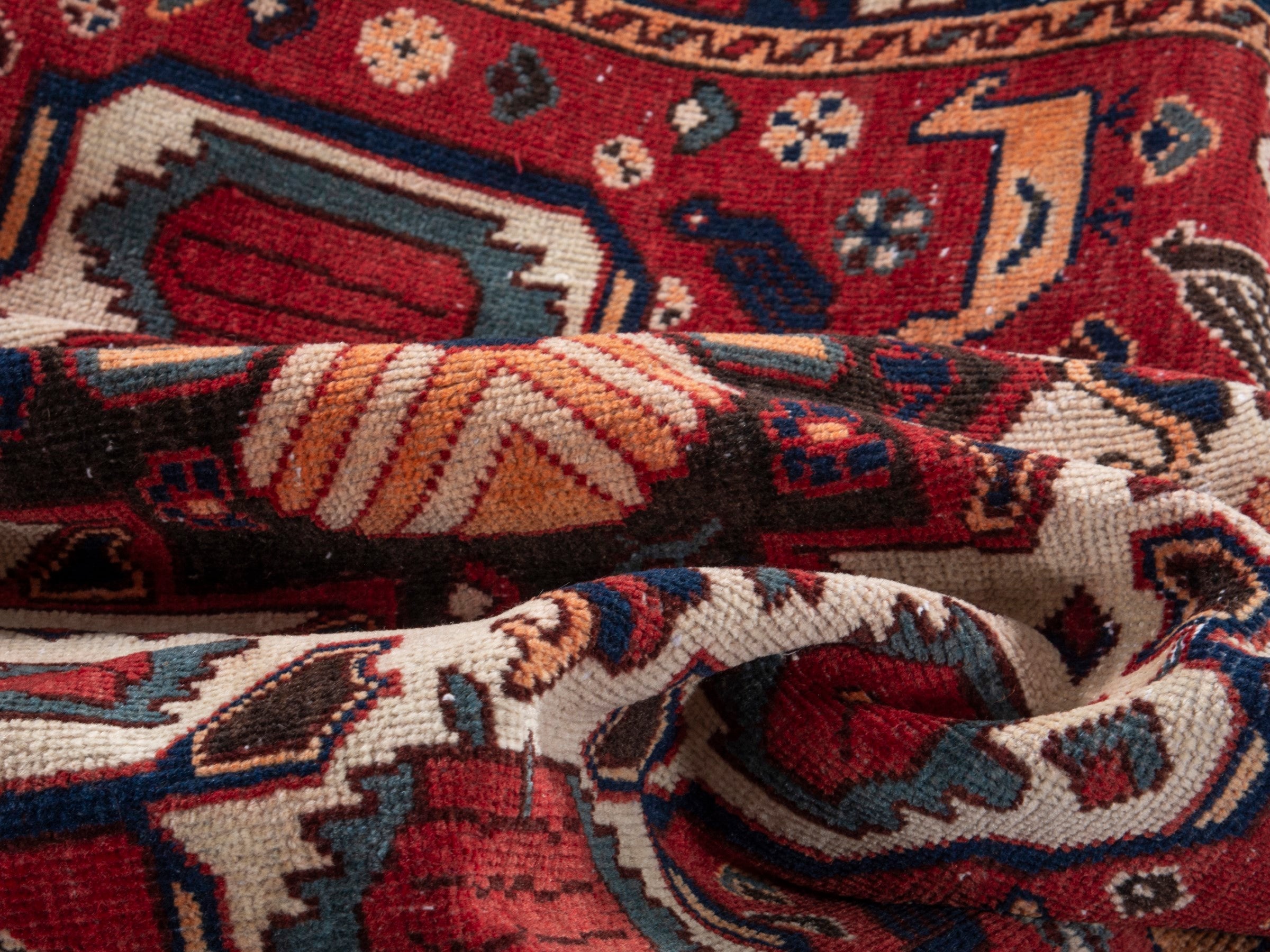Persian Bakhtiari area rug in burgundy and deep red, view 18 of 19
