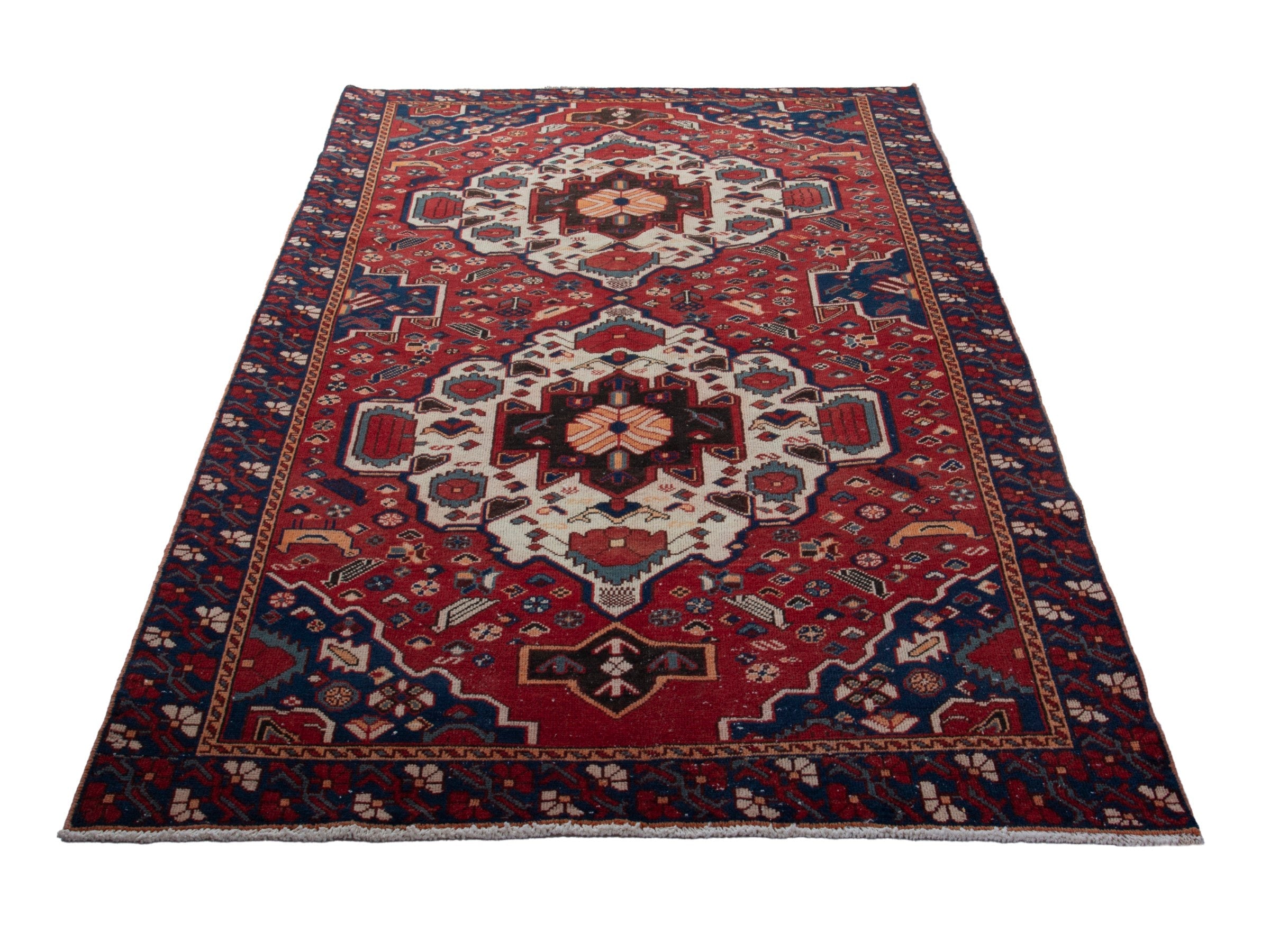 Persian Bakhtiari area rug in burgundy and deep red, view 3 of 19