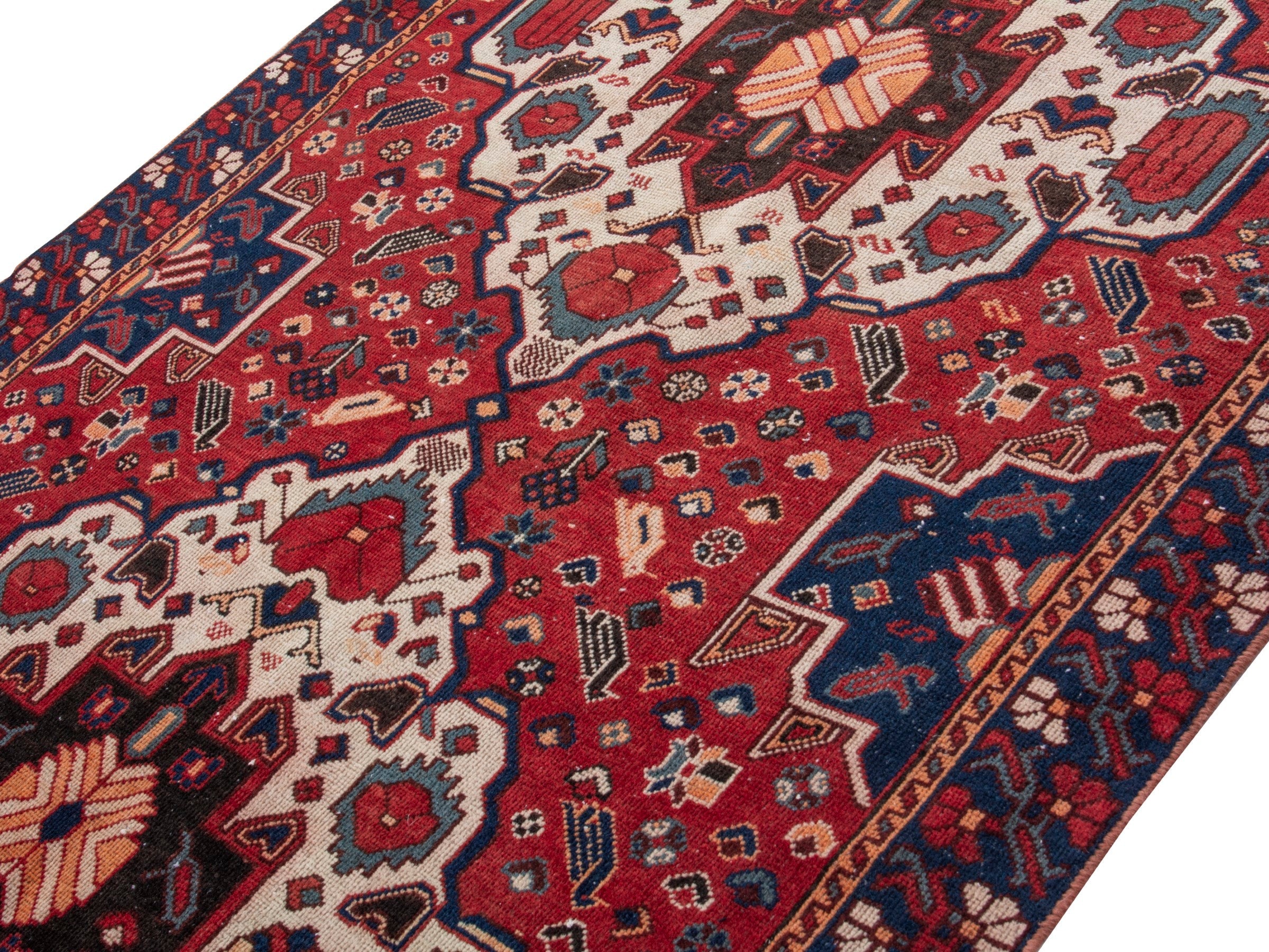 Persian Bakhtiari area rug in burgundy and deep red, view 4 of 19