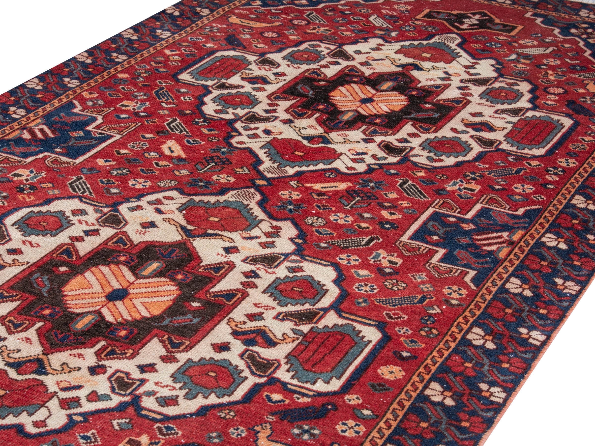 Persian Bakhtiari area rug in burgundy and deep red, view 10 of 19