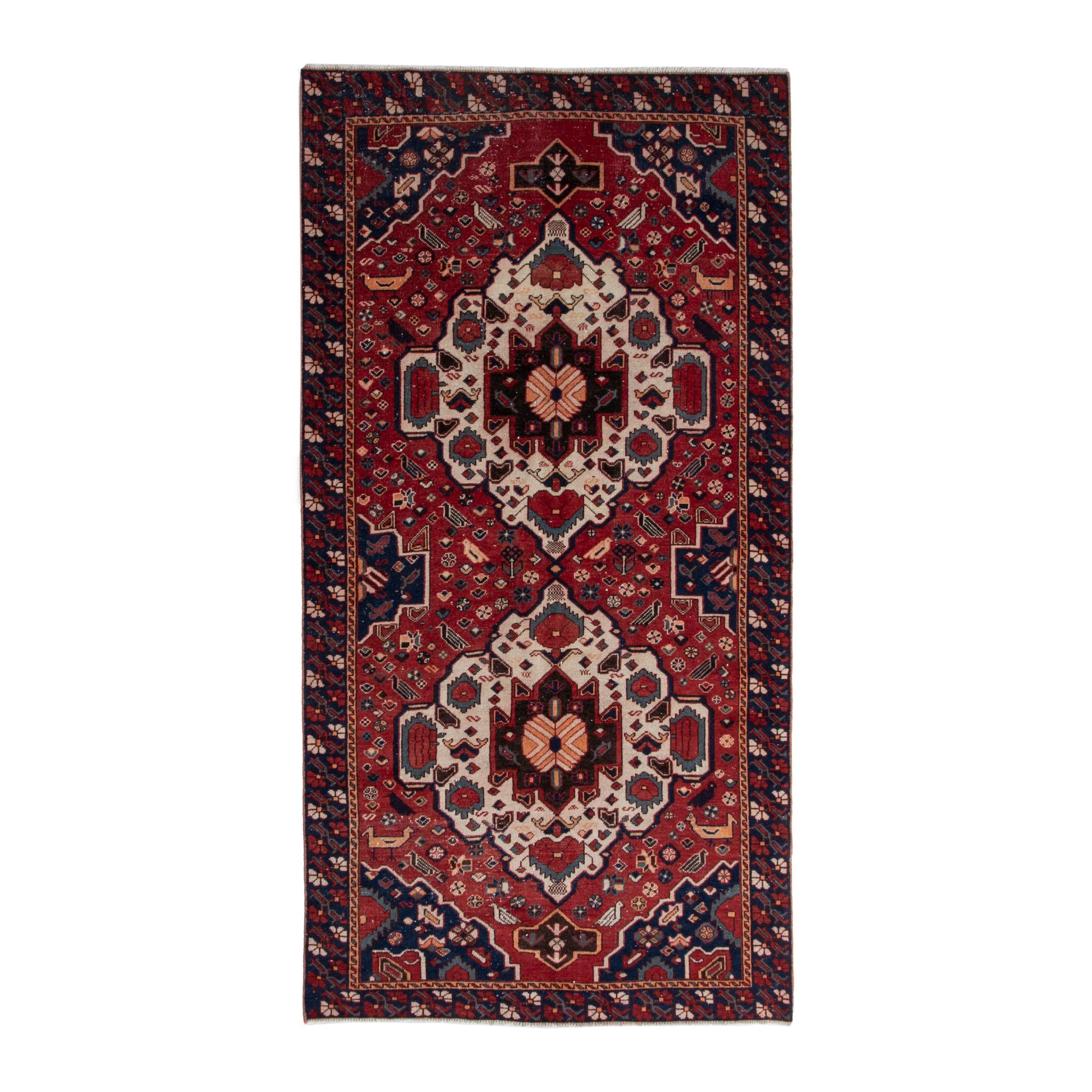 Persian Bakhtiari area rug in burgundy and deep red, 4'11" x 9'9"