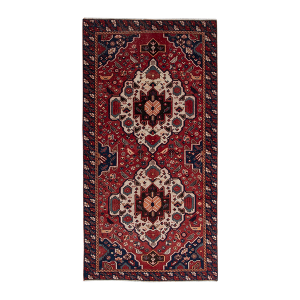 Persian Bakhtiari area rug in burgundy and deep red, 4'11" x 9'9"