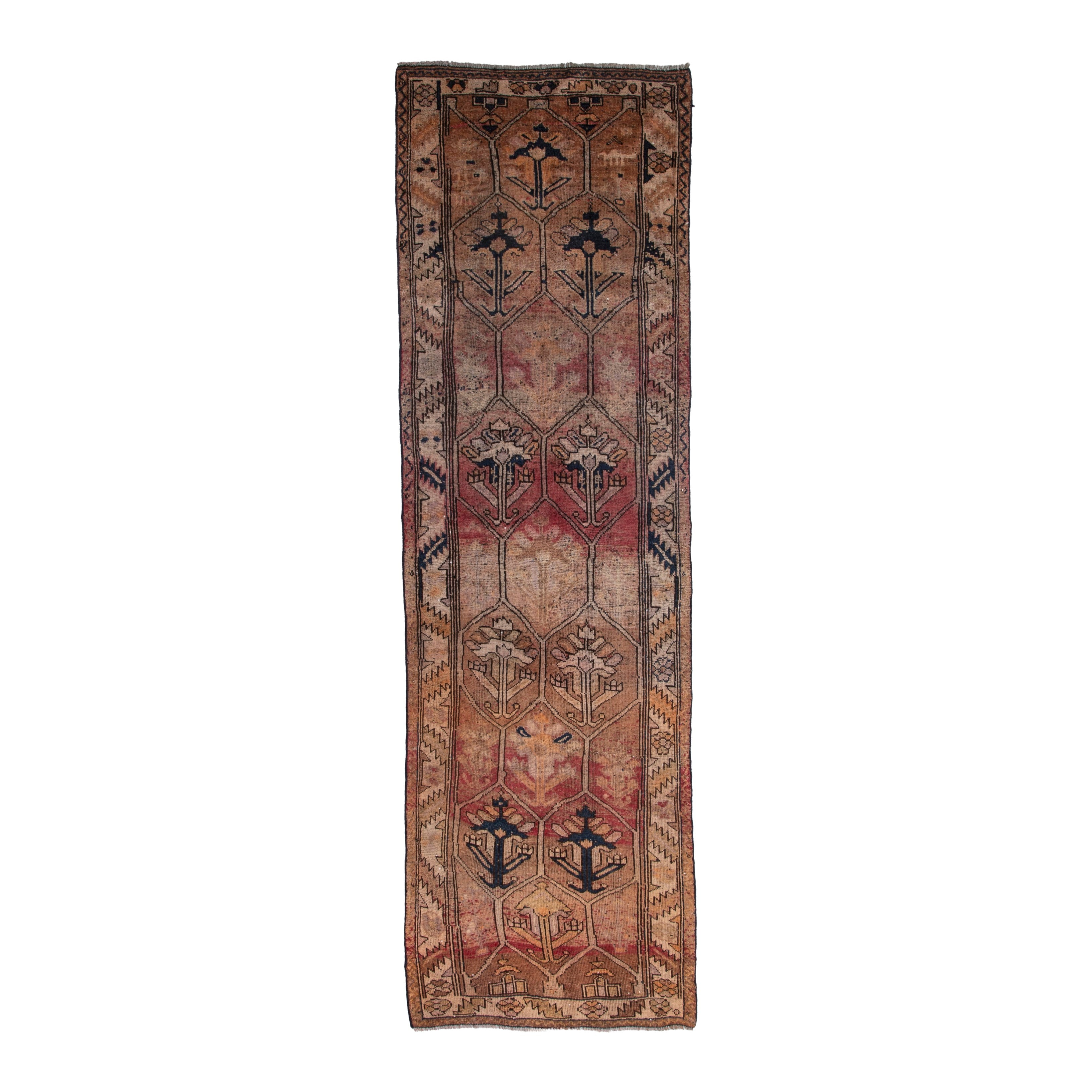 Persian Shiraz runner rug in terracotta and rose, 3'11" x 12'6"