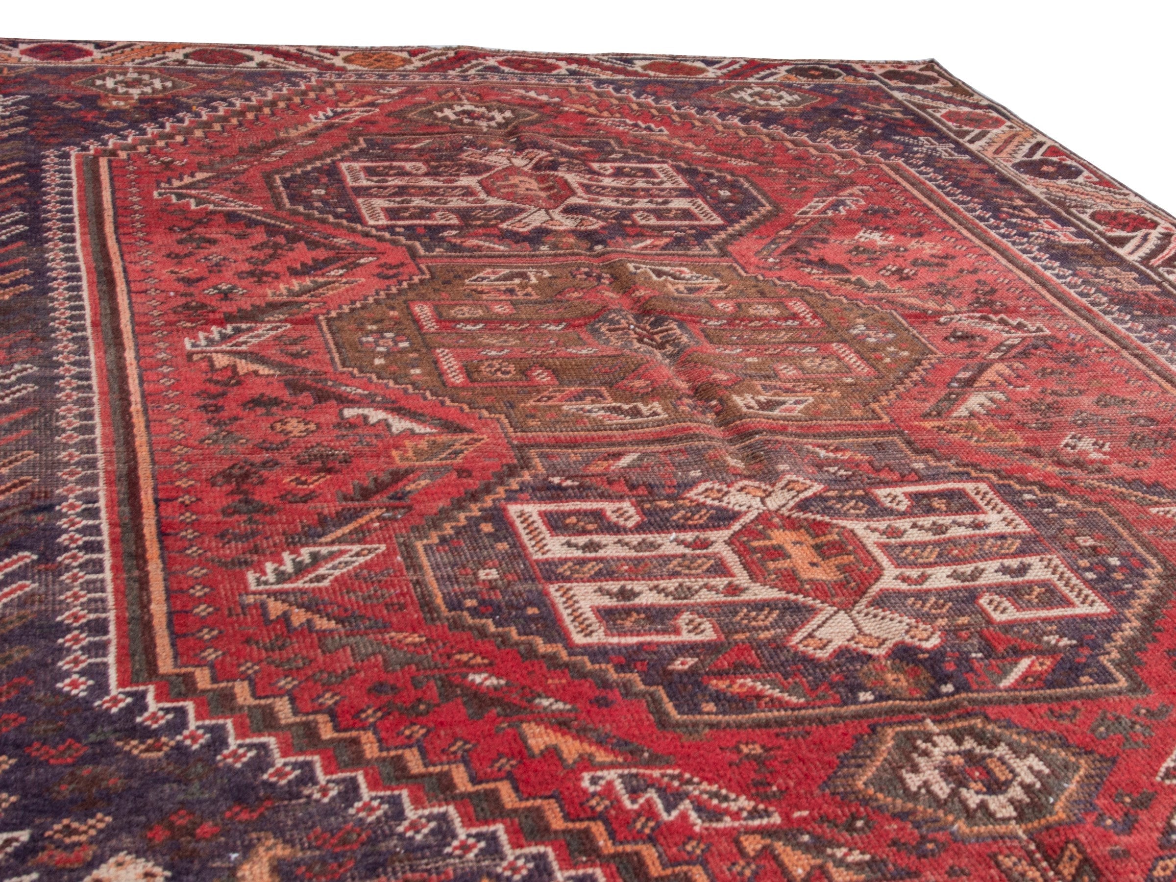 Persian Shiraz area rug in deep red and burgundy, view 9 of 17