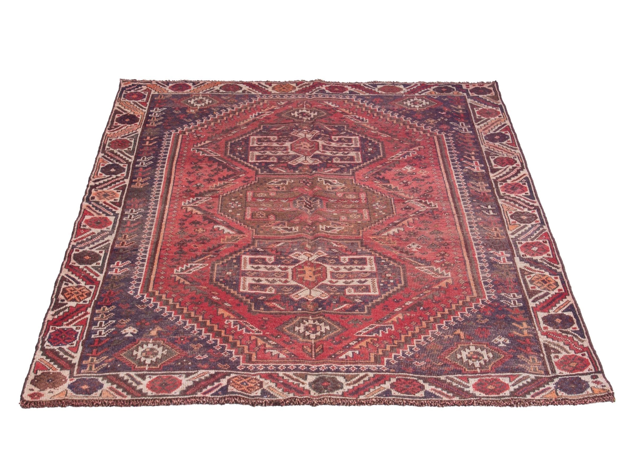 Persian Shiraz area rug in deep red and burgundy, view 2 of 17