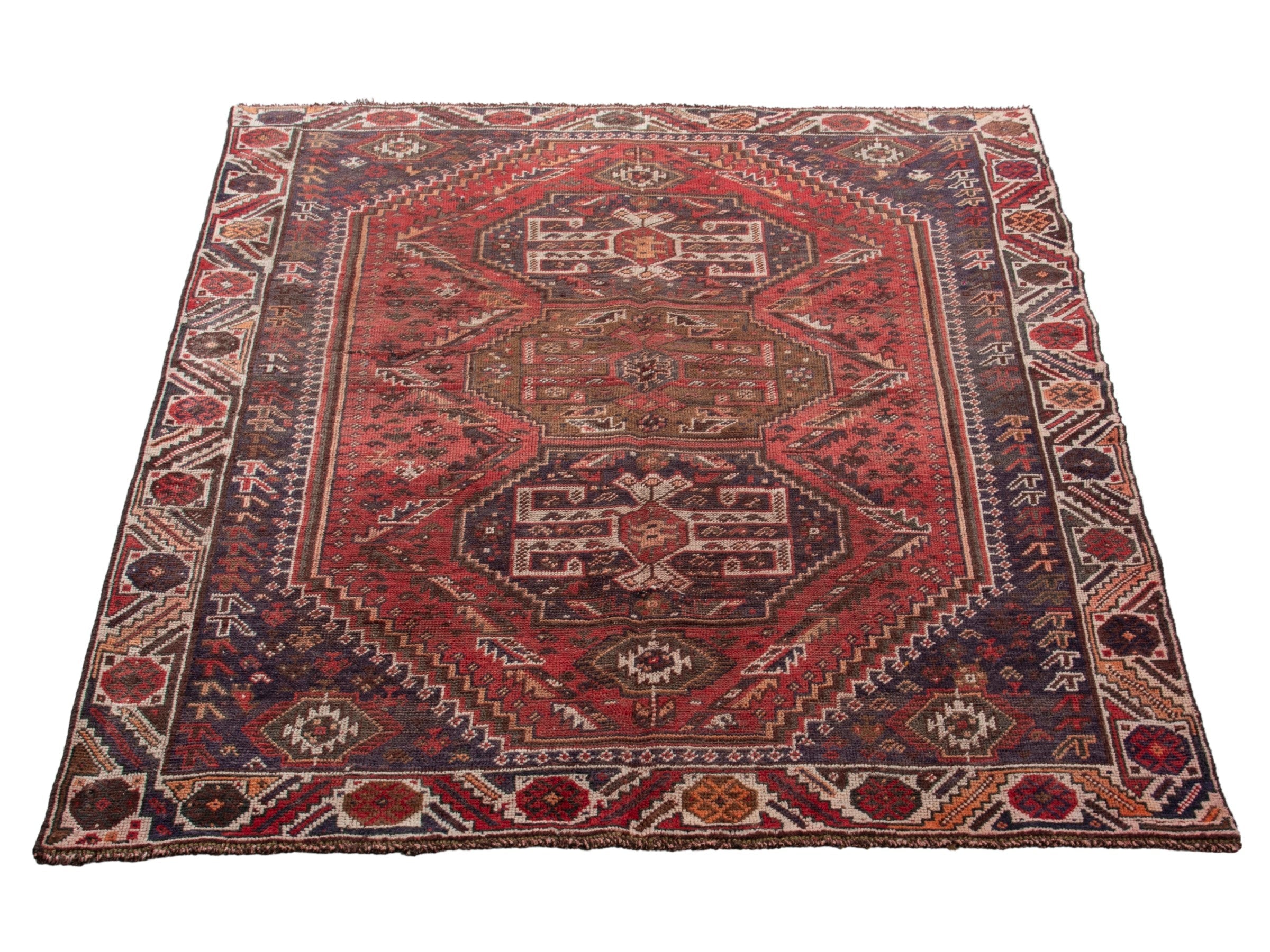 Persian Shiraz area rug in deep red and burgundy, view 3 of 17