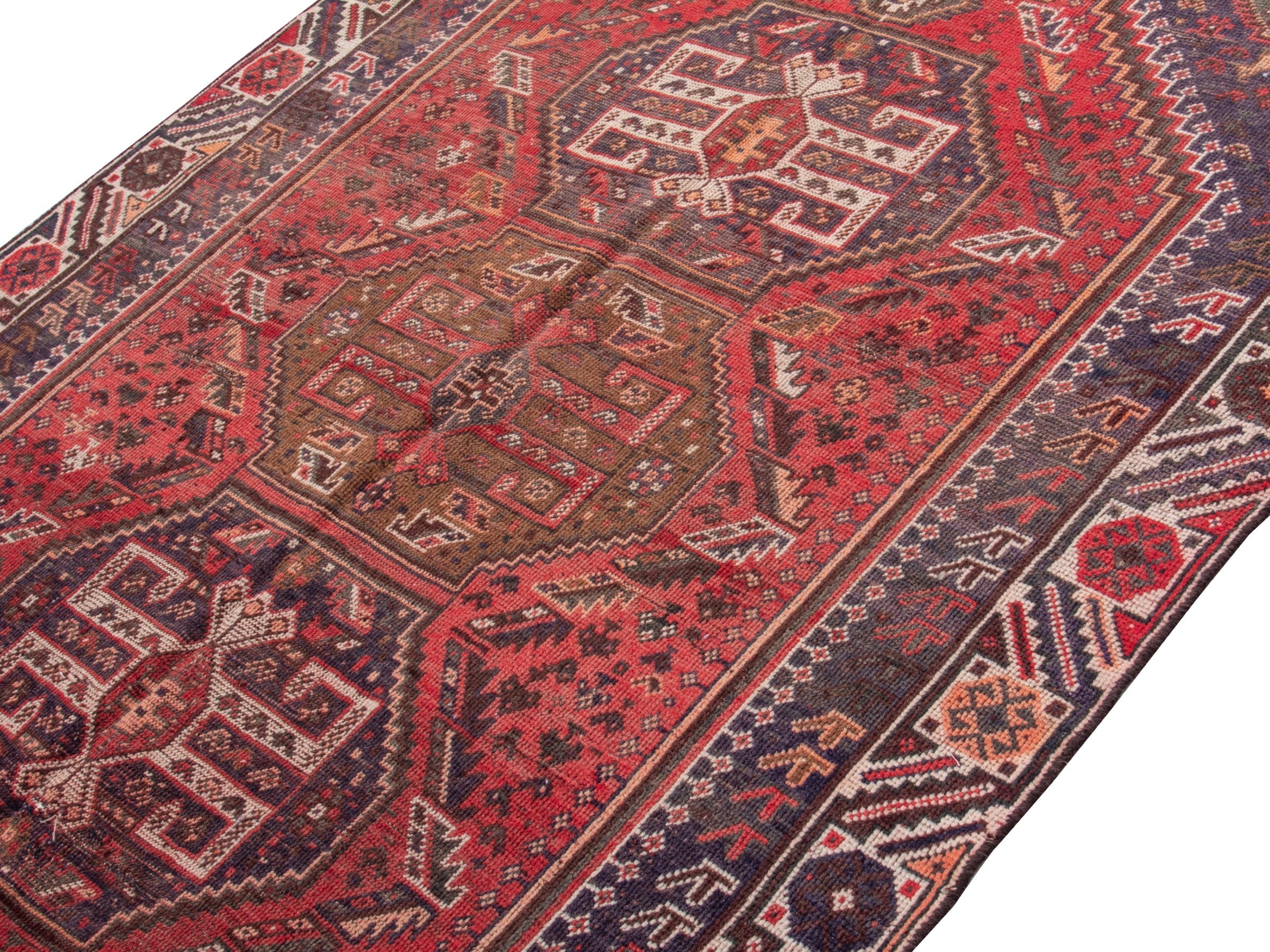 Persian Shiraz area rug in deep red and burgundy, view 4 of 17