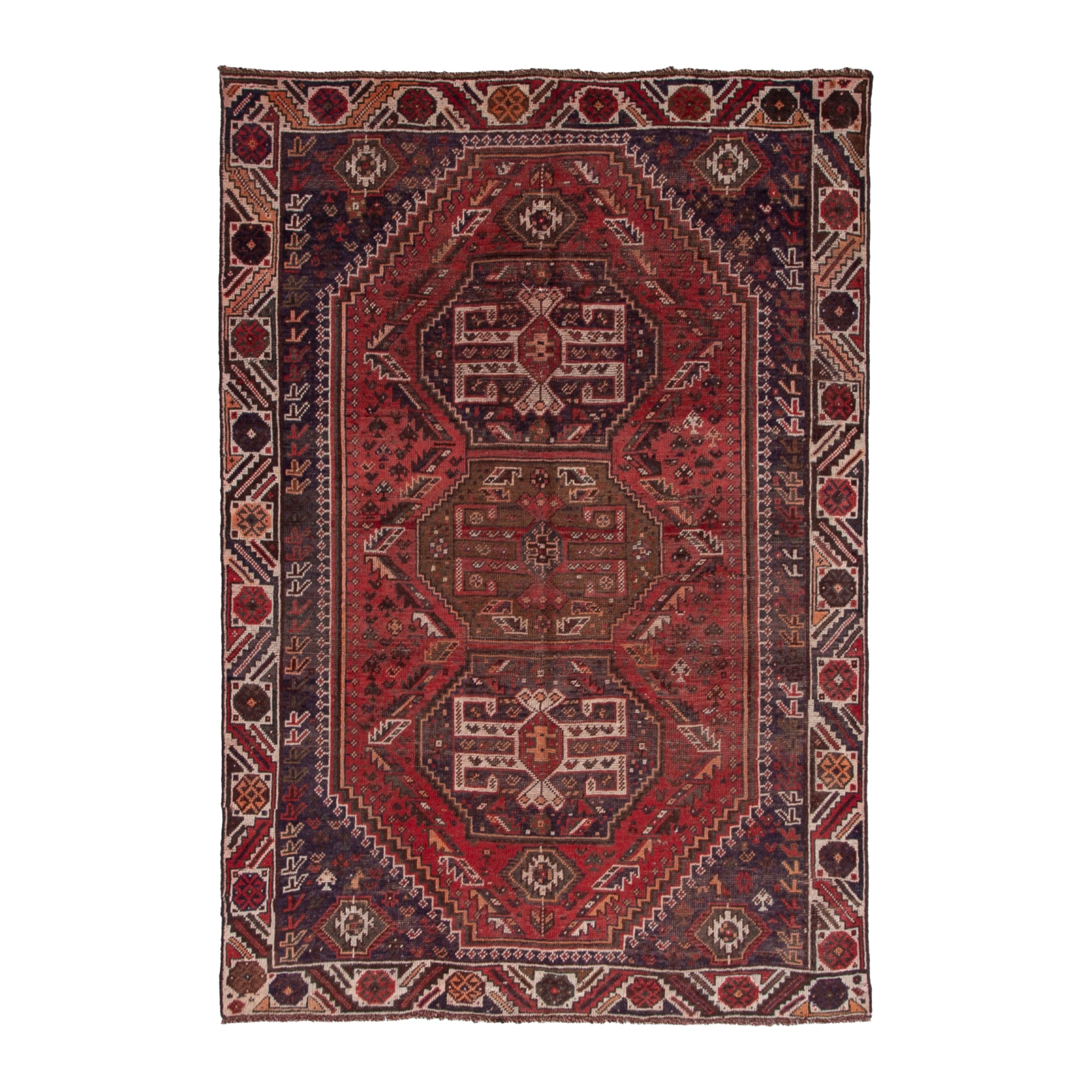 Persian Shiraz area rug in deep red and burgundy, 4'11" x 6'9"