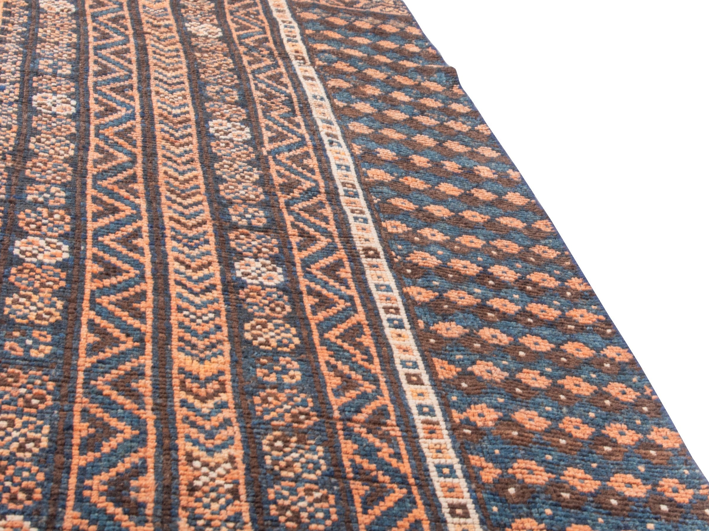 Persian Shiraz runner rug in navy and rust, view 10 of 18