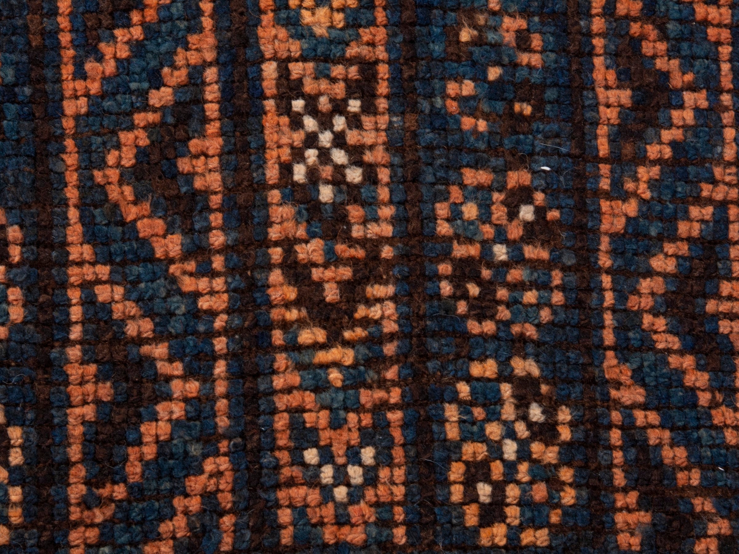 Persian Shiraz runner rug in navy and rust, view 12 of 18