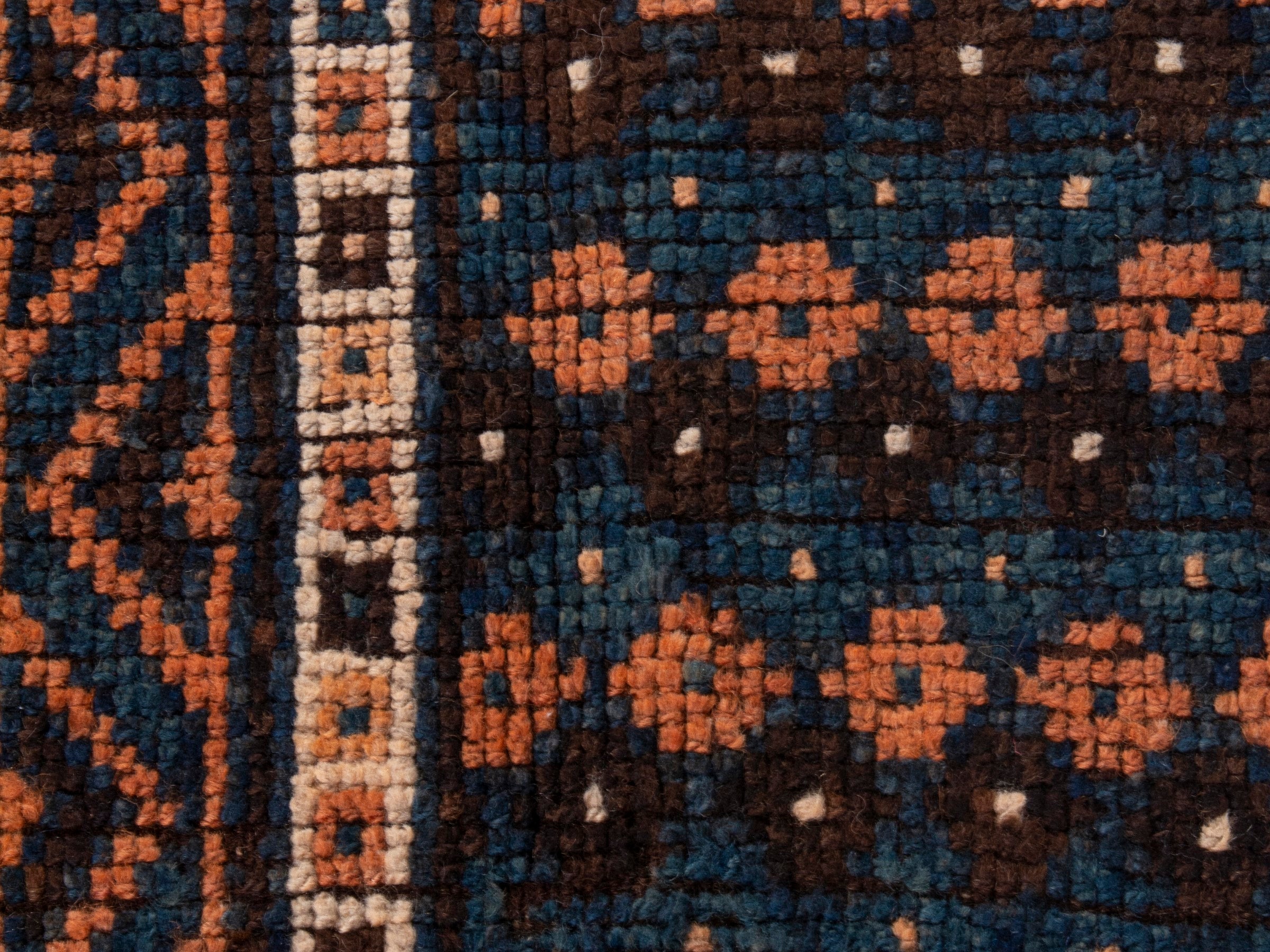 Persian Shiraz runner rug in navy and rust, view 13 of 18