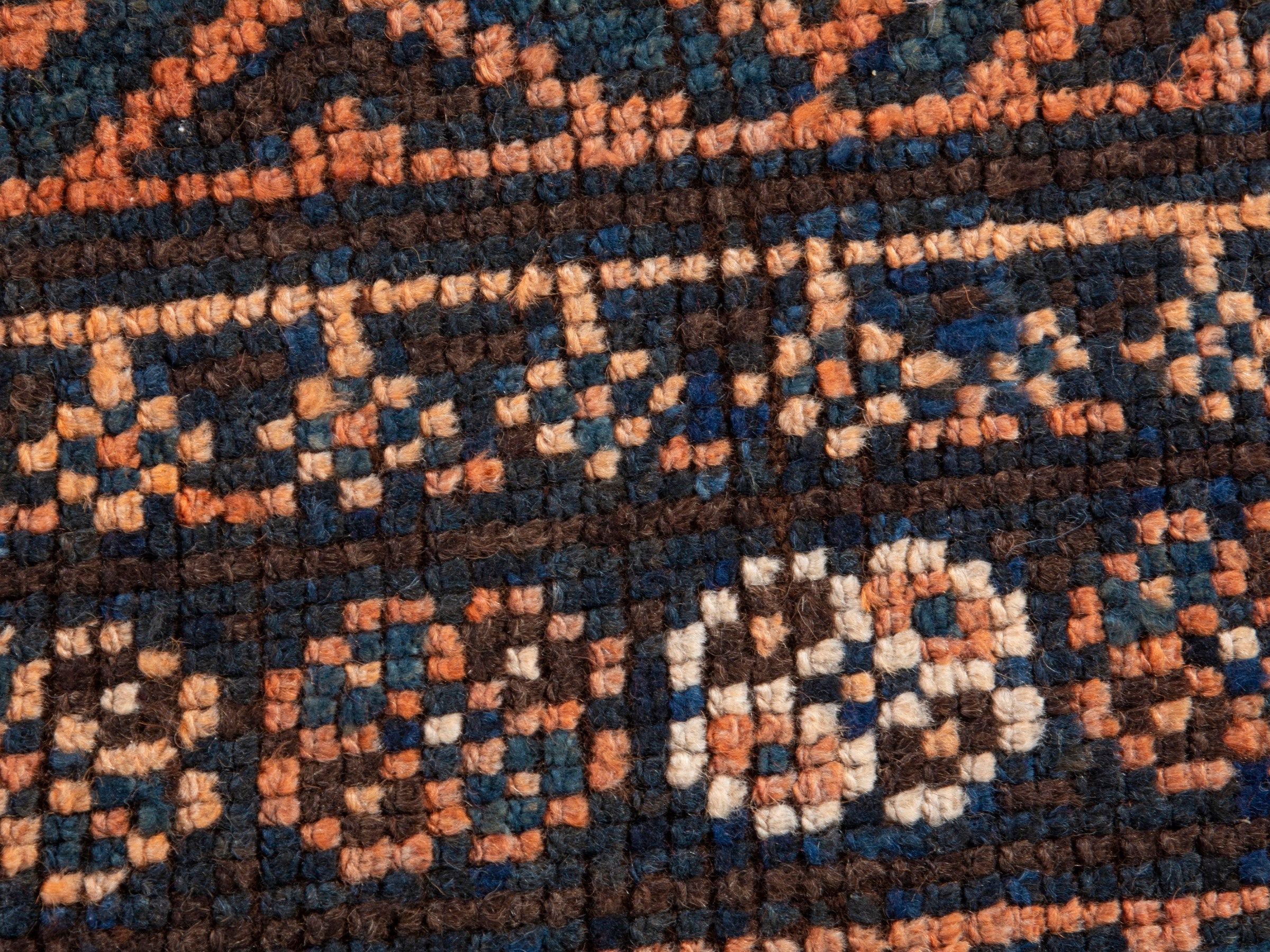 Persian Shiraz runner rug in navy and rust, view 14 of 18